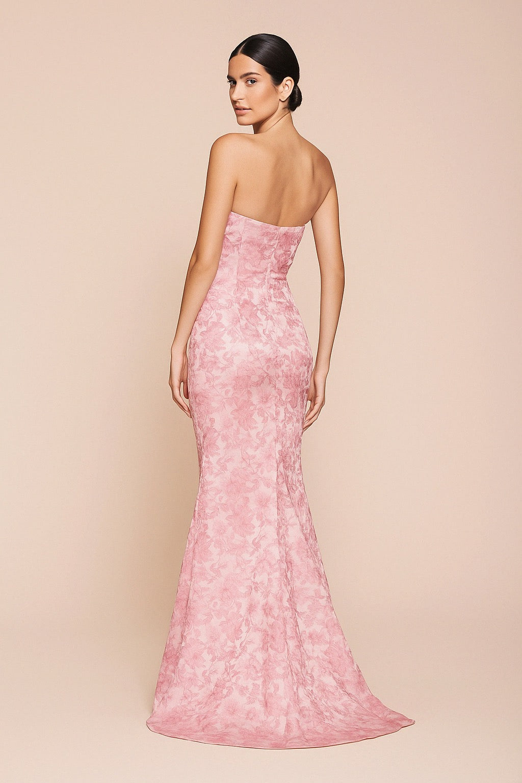 Pink Pink Floral Strapless Mermaid Gown