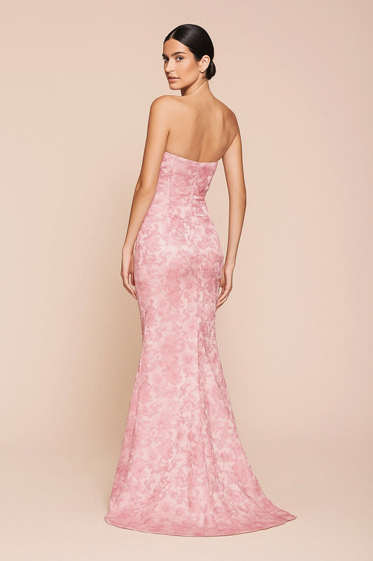 Pink Pink Floral Strapless Mermaid Gown