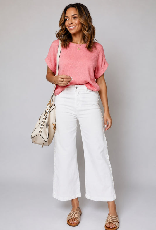 Pearl Embellished Side Seam Crop Shift Jeans