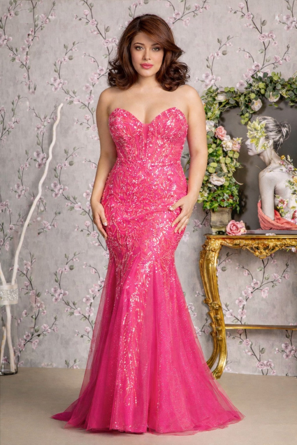 Sequin Illusion Sweetheart Sheer Bodice Mesh Mermaid Long Dress