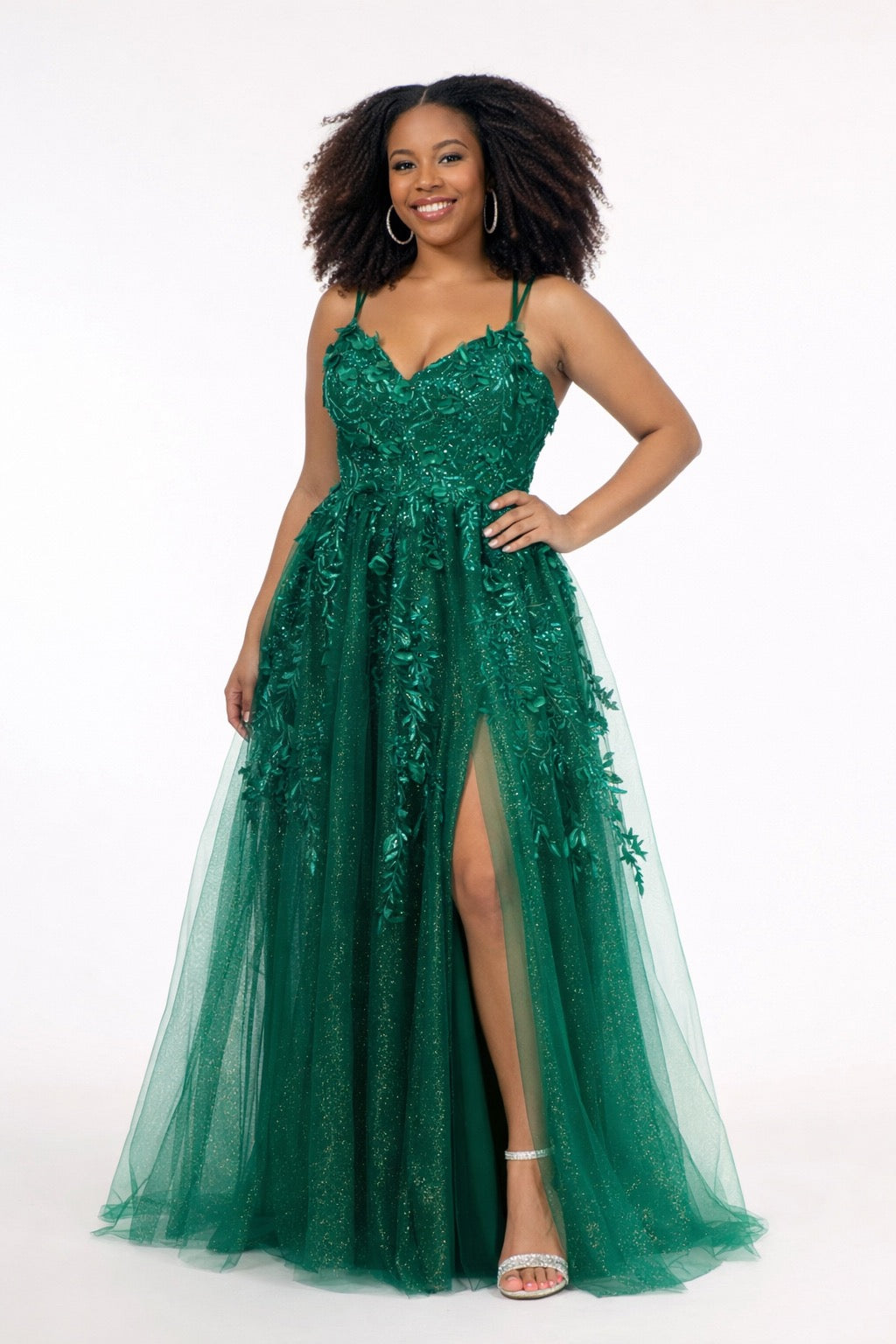Sequin Embellished Mesh A-line Dress With 3-D Flower Applique