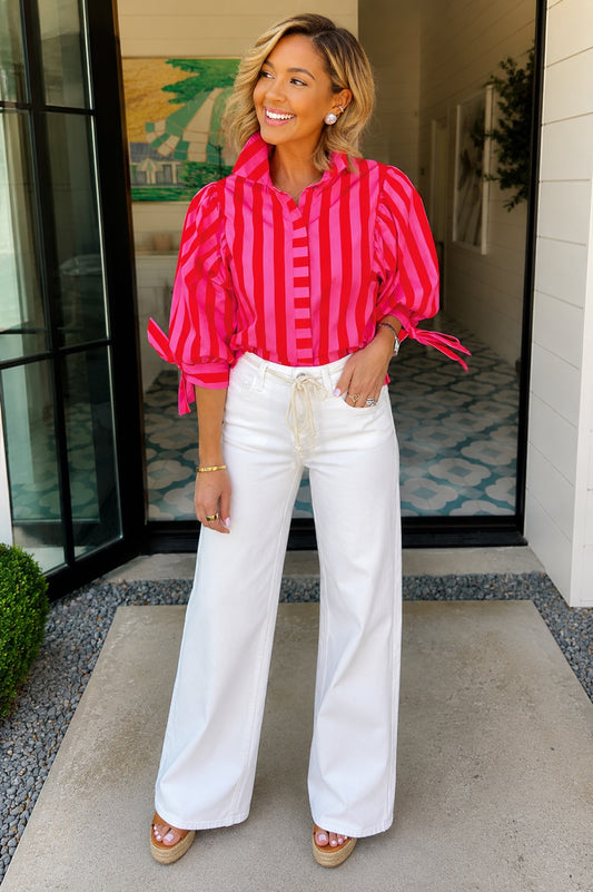 Stripe Puff Sleeve Blouse