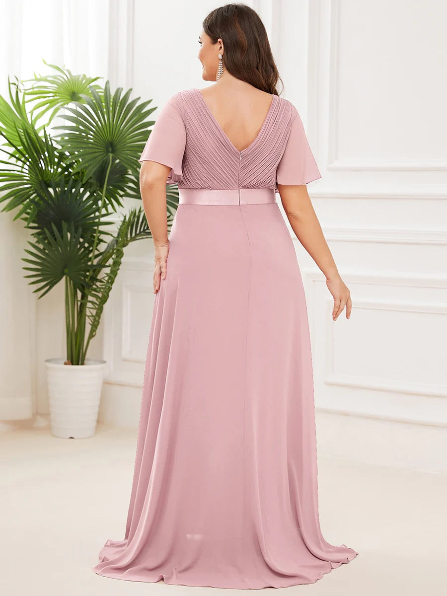 Flutter Sleeve High Low Formal Dress