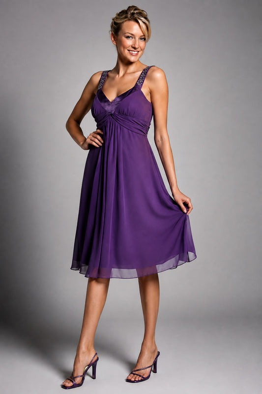 Chiffon Dress Knee Length Rhinestones Straps Gown