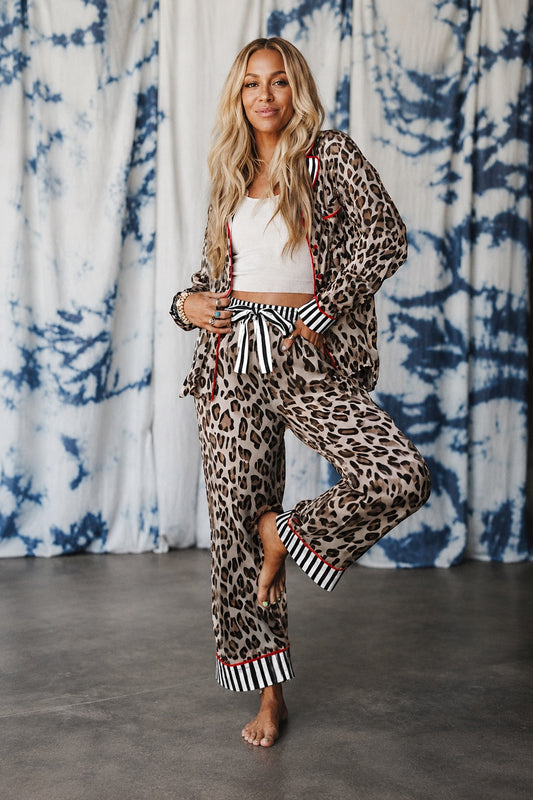 Leopard and Striped Trim Shirt & Pants Set
