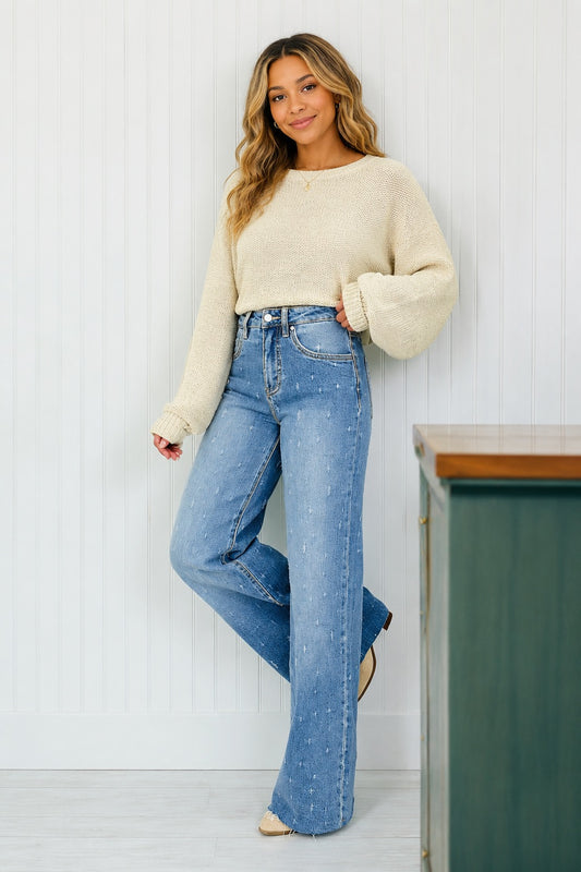 Distressed Detail Tummy Control Raw Hem Jeans