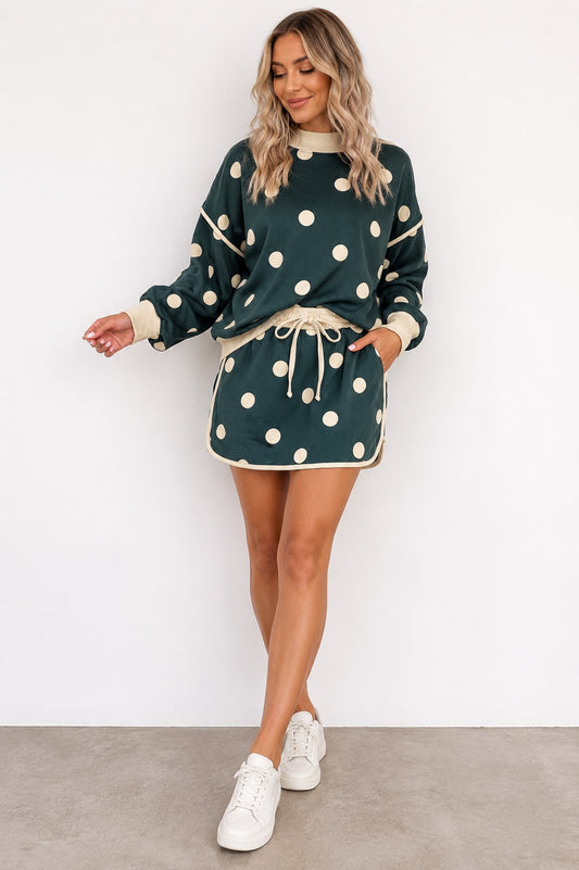 Polka Dot Baggy Pullover Drawstring Skirt Set
