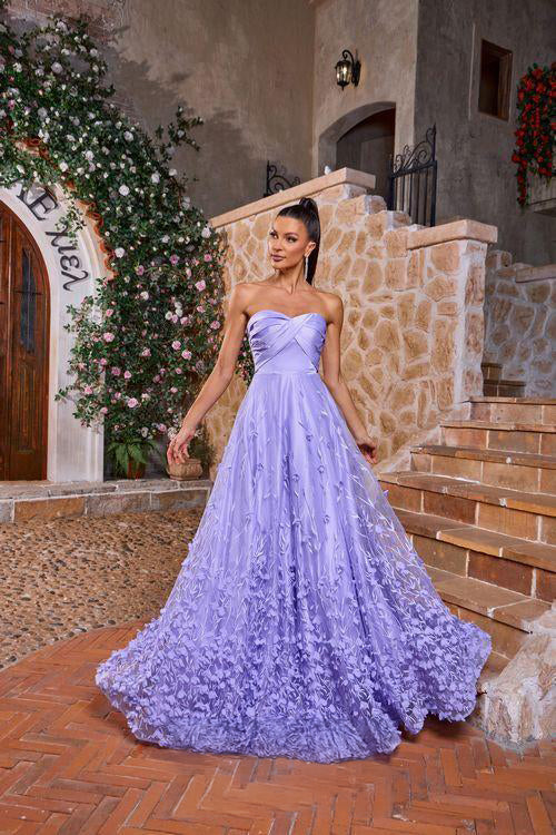 Strapless Floral Corset A-Line Dress with Pockets