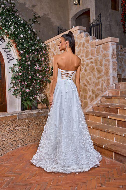 Strapless Floral Corset A-Line Dress with Pockets