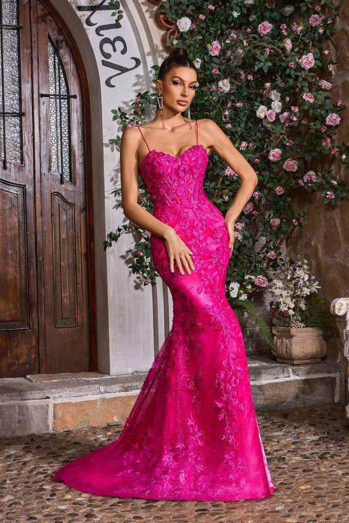 Sweetheart Glitter Lace Mermaid Corset Prom Gown