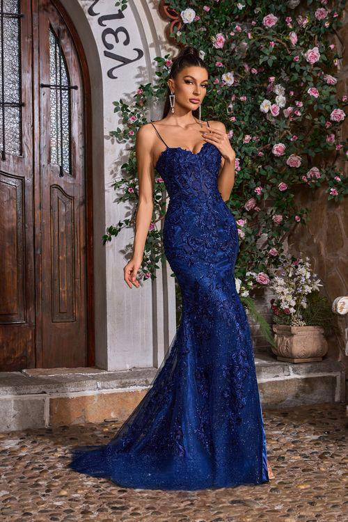 Sweetheart Glitter Lace Mermaid Corset Prom Gown
