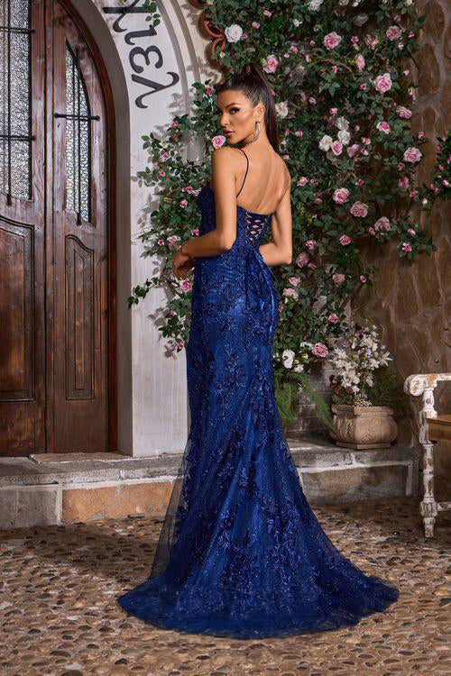 Sweetheart Glitter Lace Mermaid Corset Prom Gown