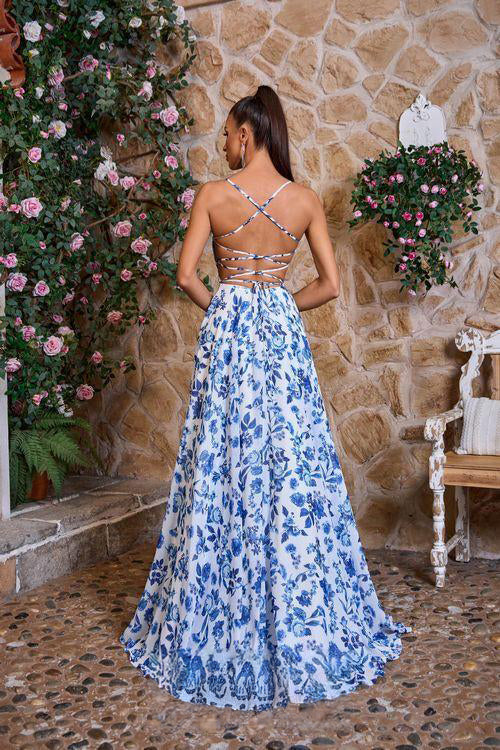 Floral Print A-Line Prom Dress with Pockets