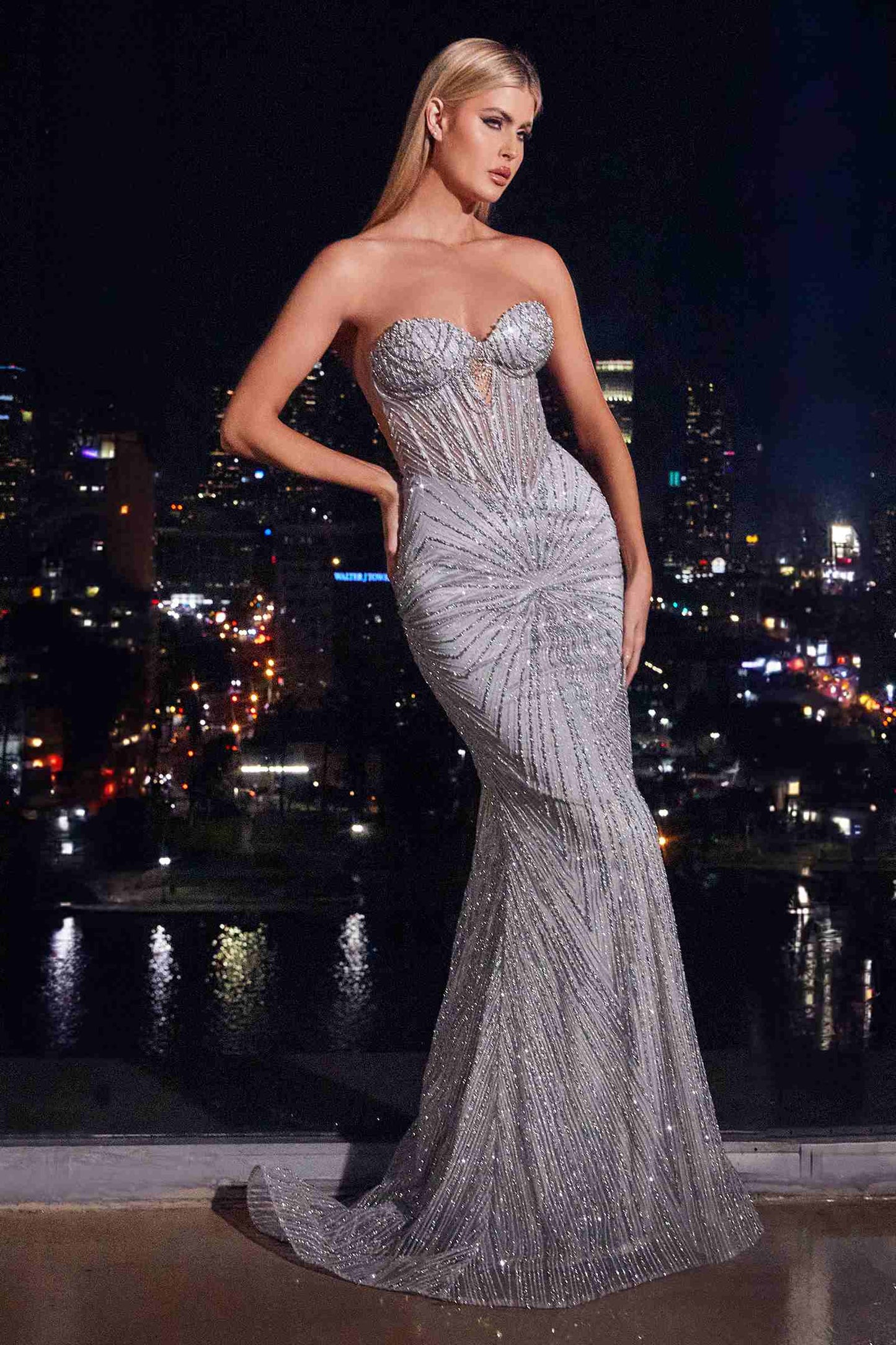 Long Sultry Fitted Strapless Gold Gown