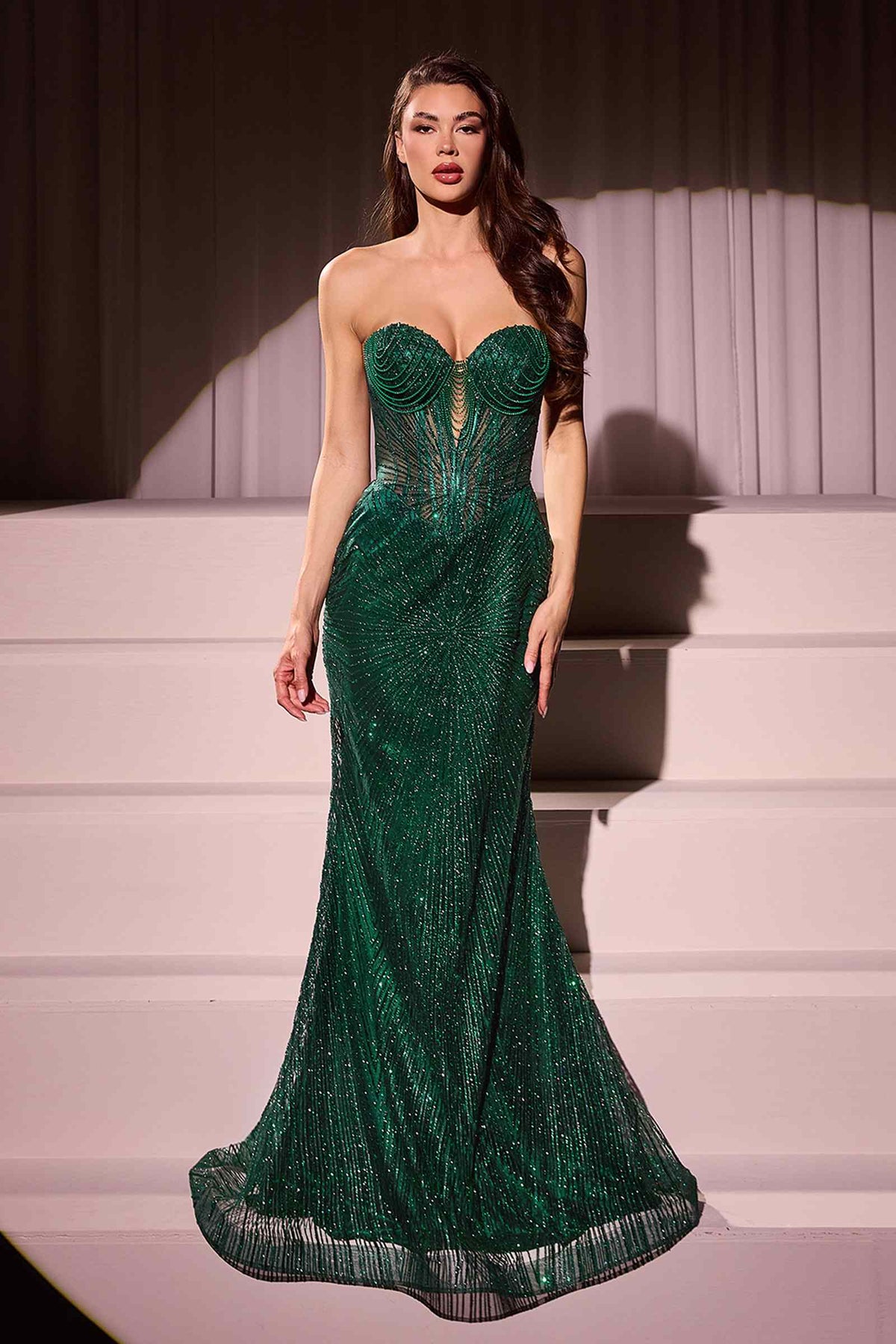 Long Sultry Fitted Strapless Gold Gown
