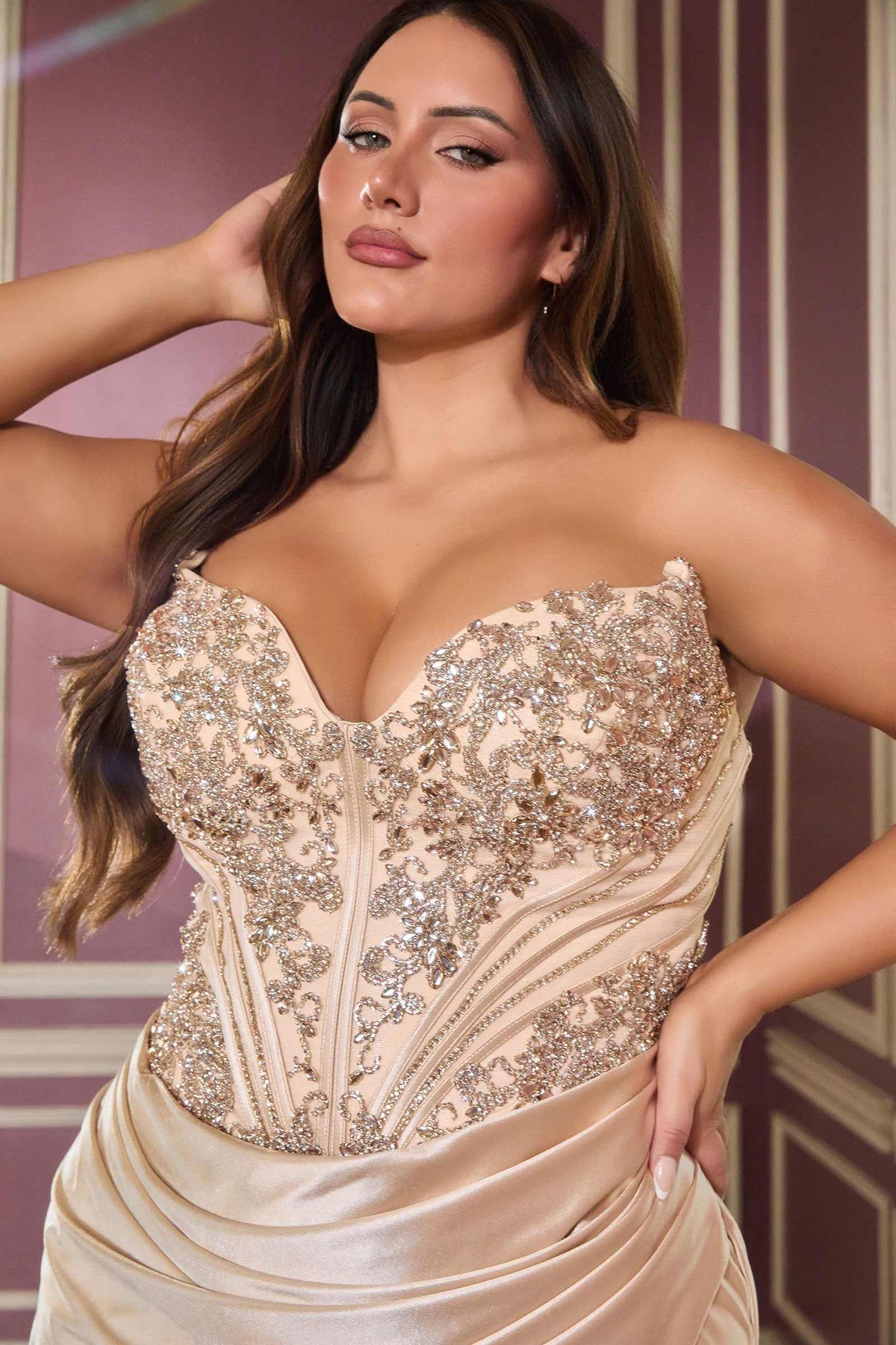 Strapless Sweetheart Draped Satin Fitted Gown
