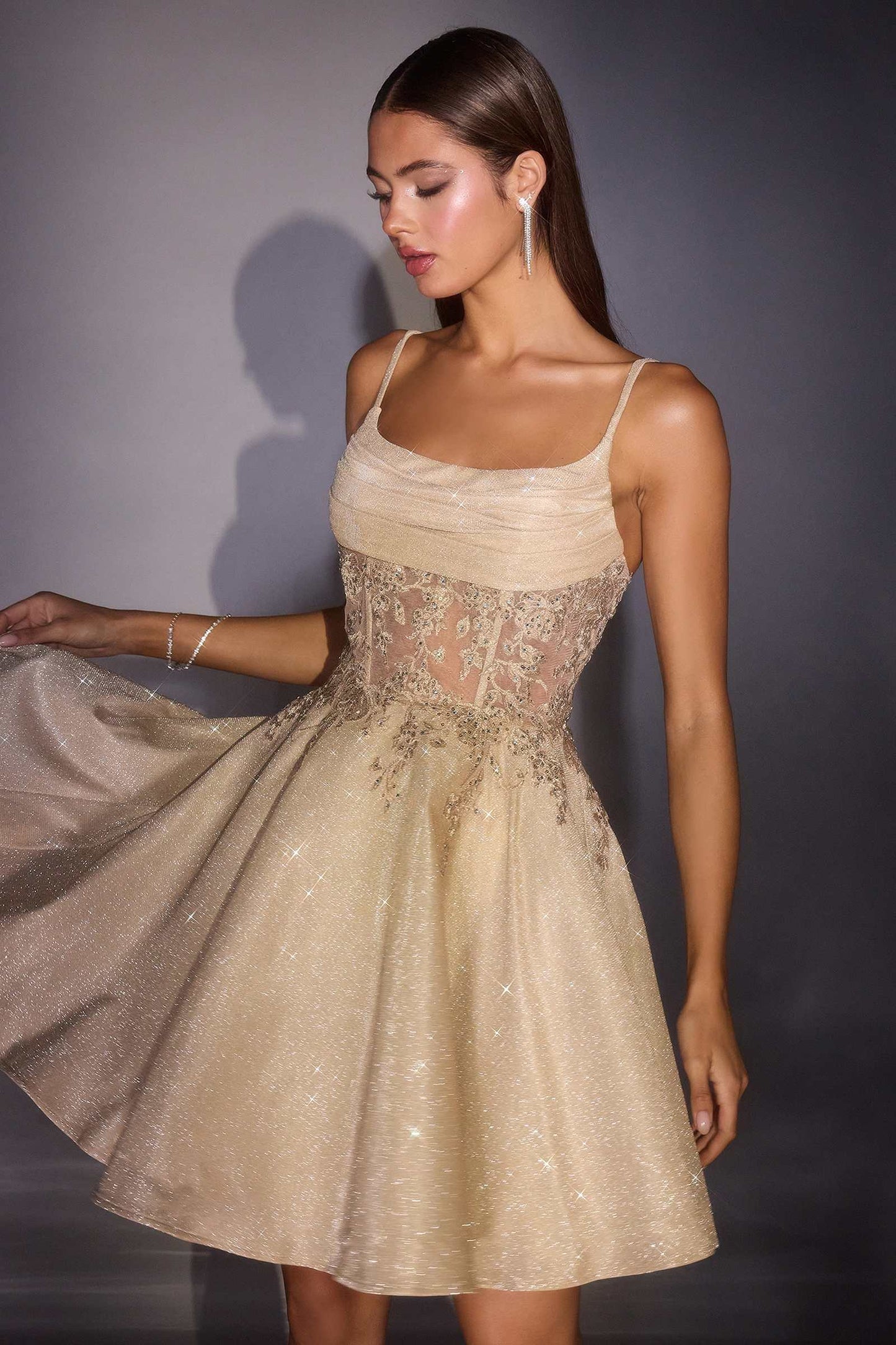 Fit & Flare Glitter Shimmer Homecoming Dress