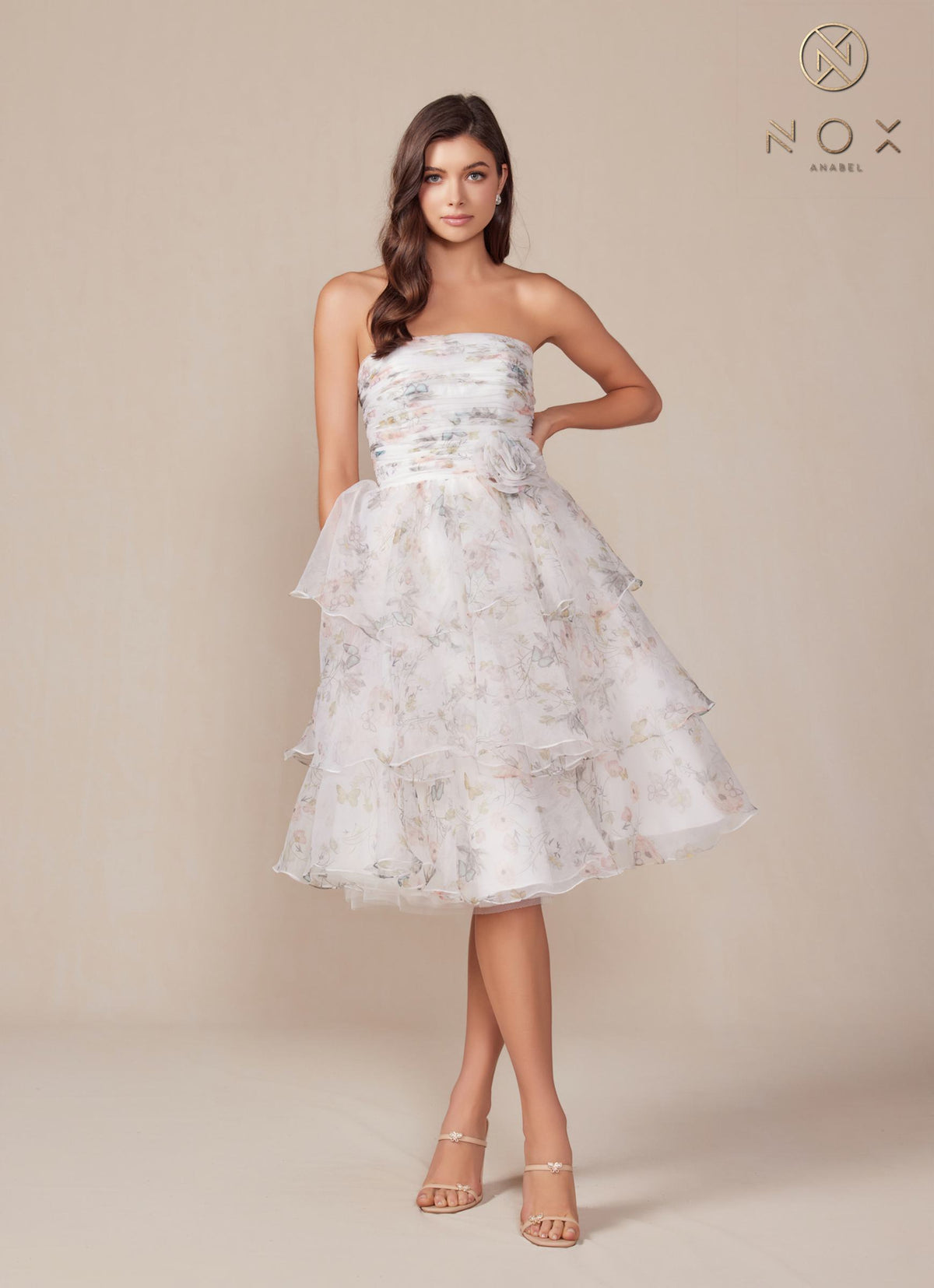 Floral Print A-Line Tea Length Dress