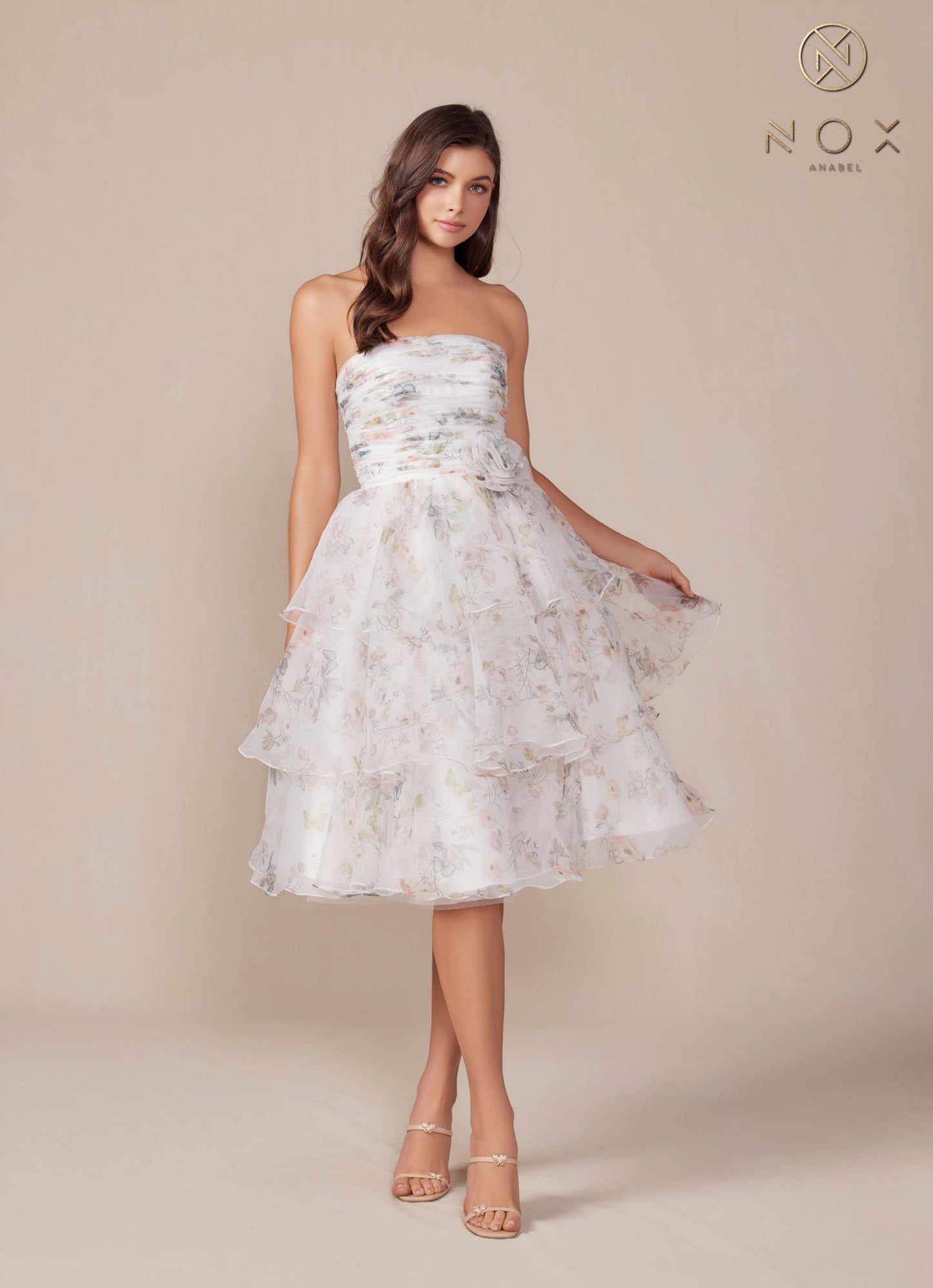Floral Print A-Line Tea Length Dress