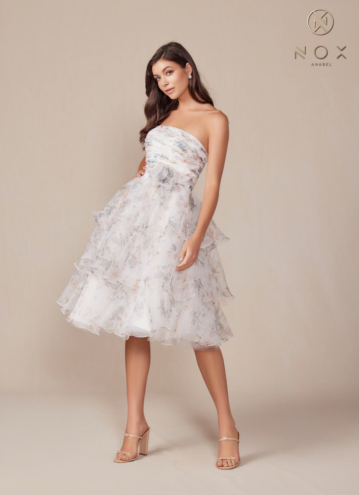 Floral Print A-Line Tea Length Dress