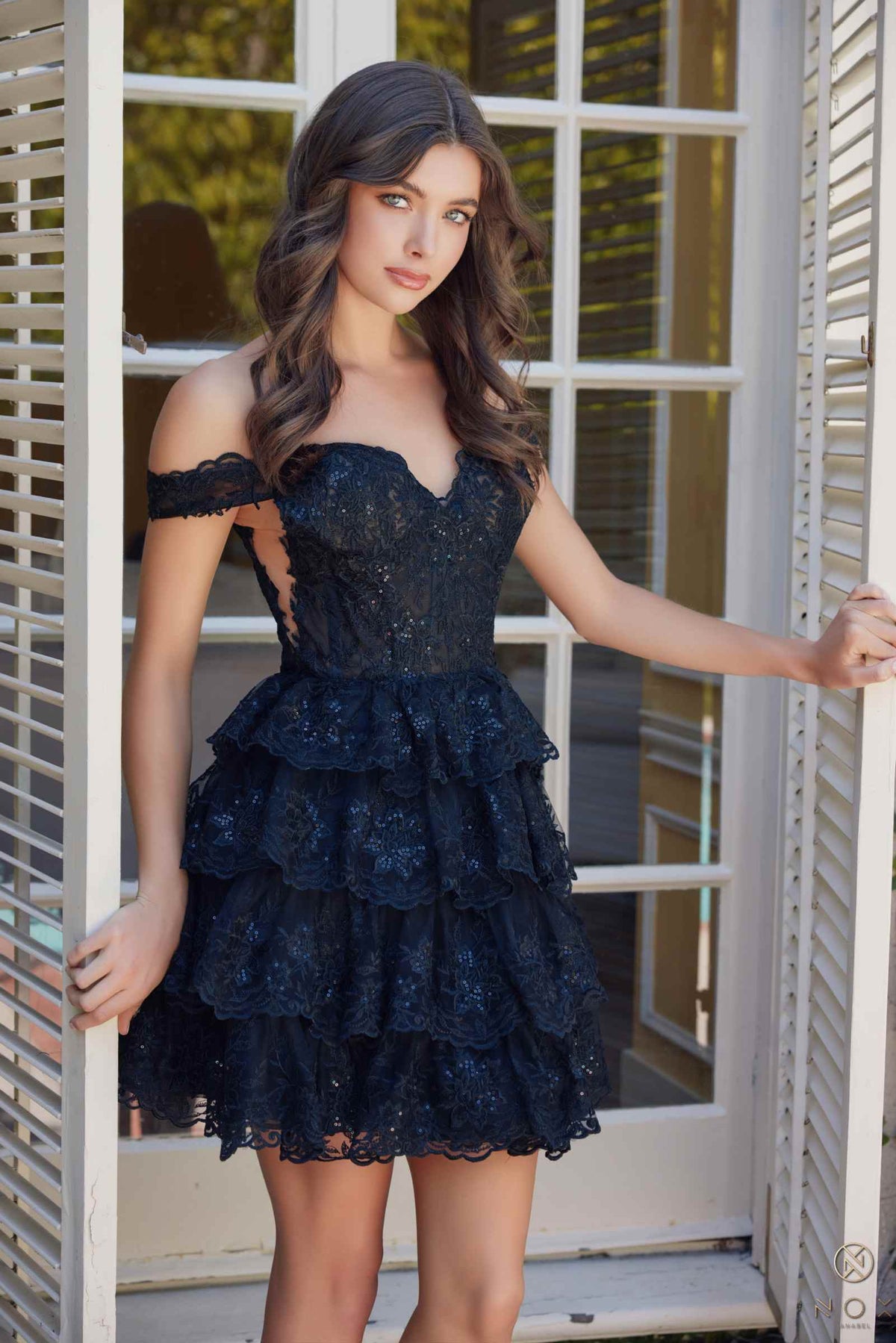 Short A-Line Off the Shoulder Tiered Skirt