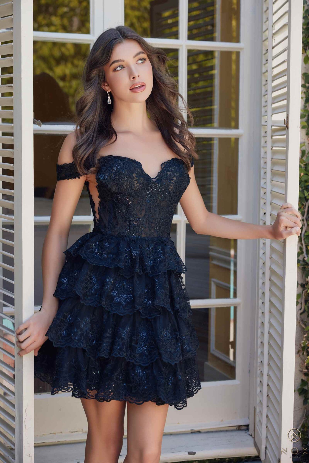 Short A-Line Off the Shoulder Tiered Skirt