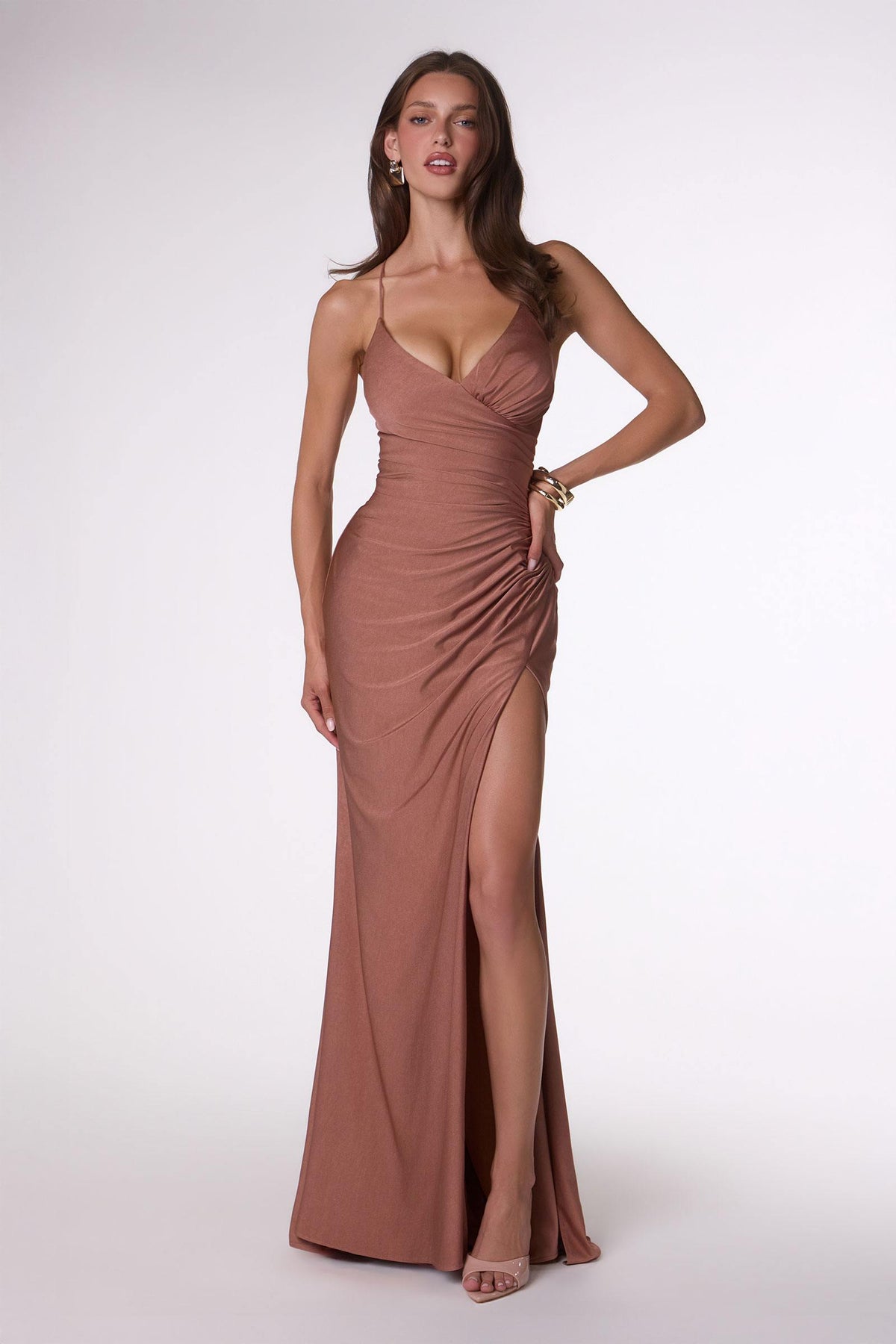 Long Fitted Sexy Evening Gown Open Back Slit