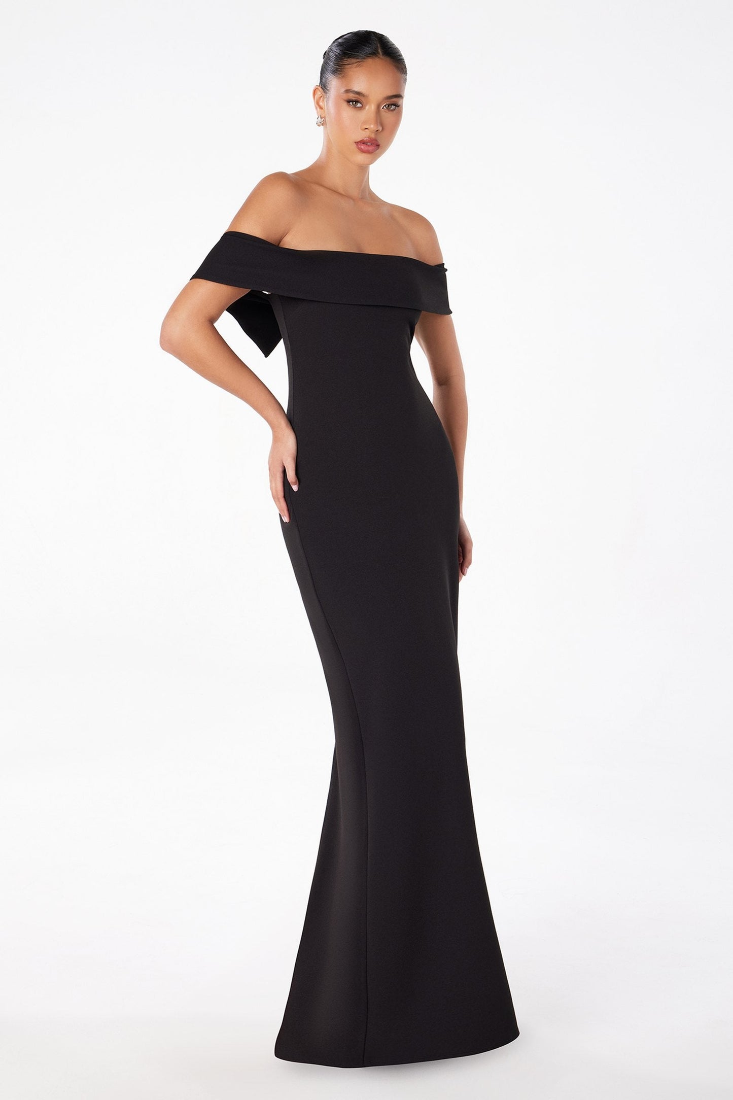 Off the Shoulder Fitted Evening Gown Back Slit