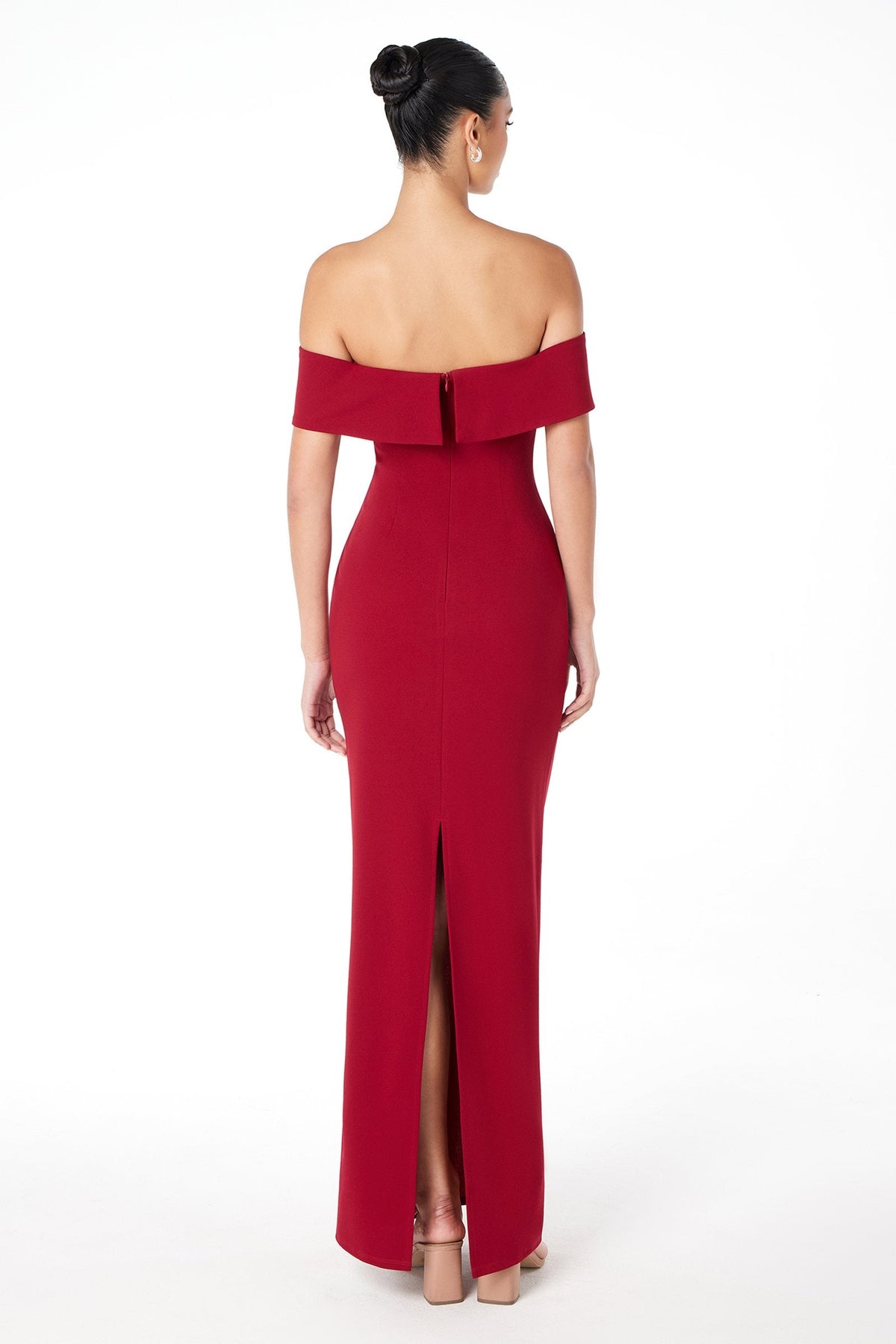 Off the Shoulder Fitted Evening Gown Back Slit
