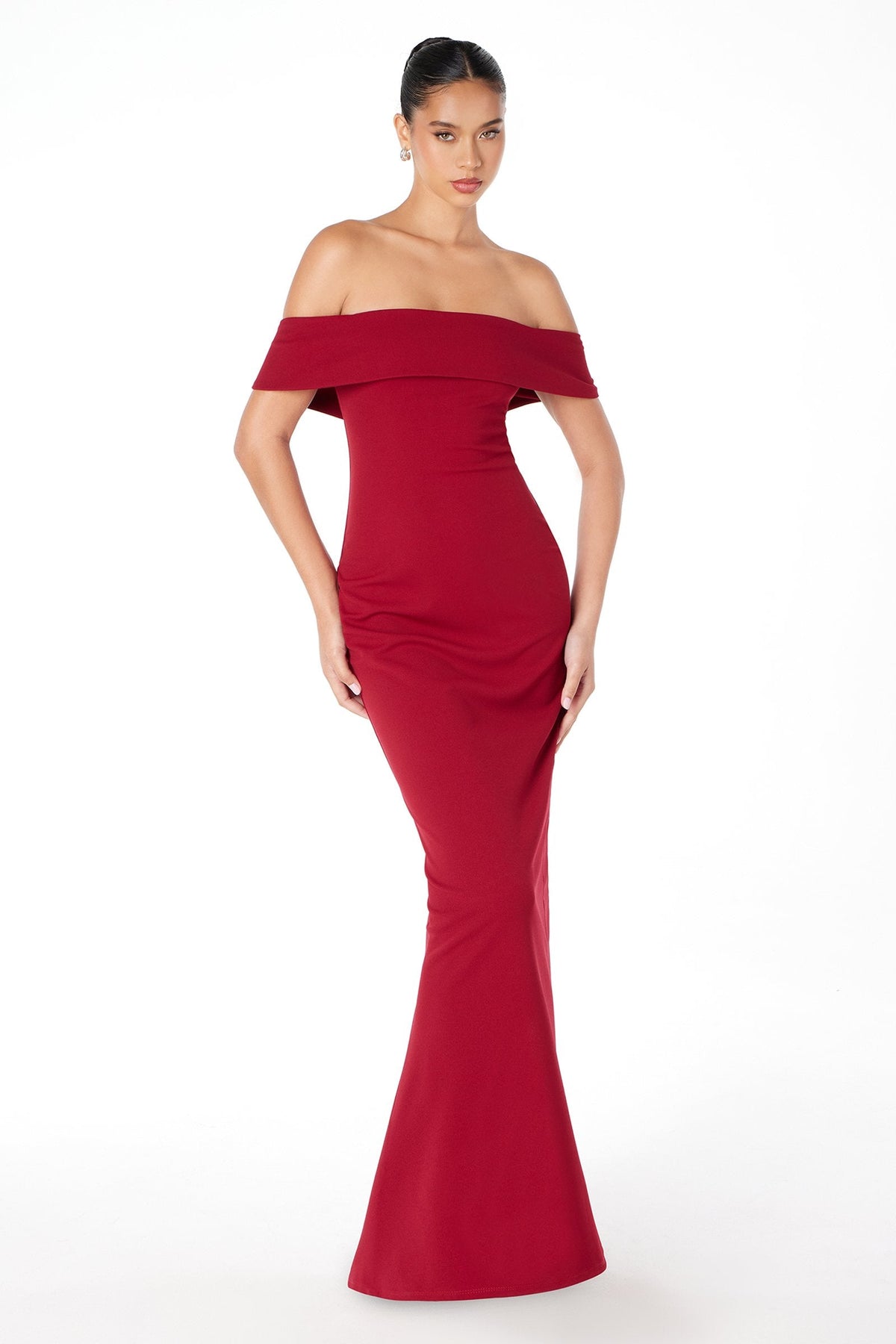 Off the Shoulder Fitted Evening Gown Back Slit