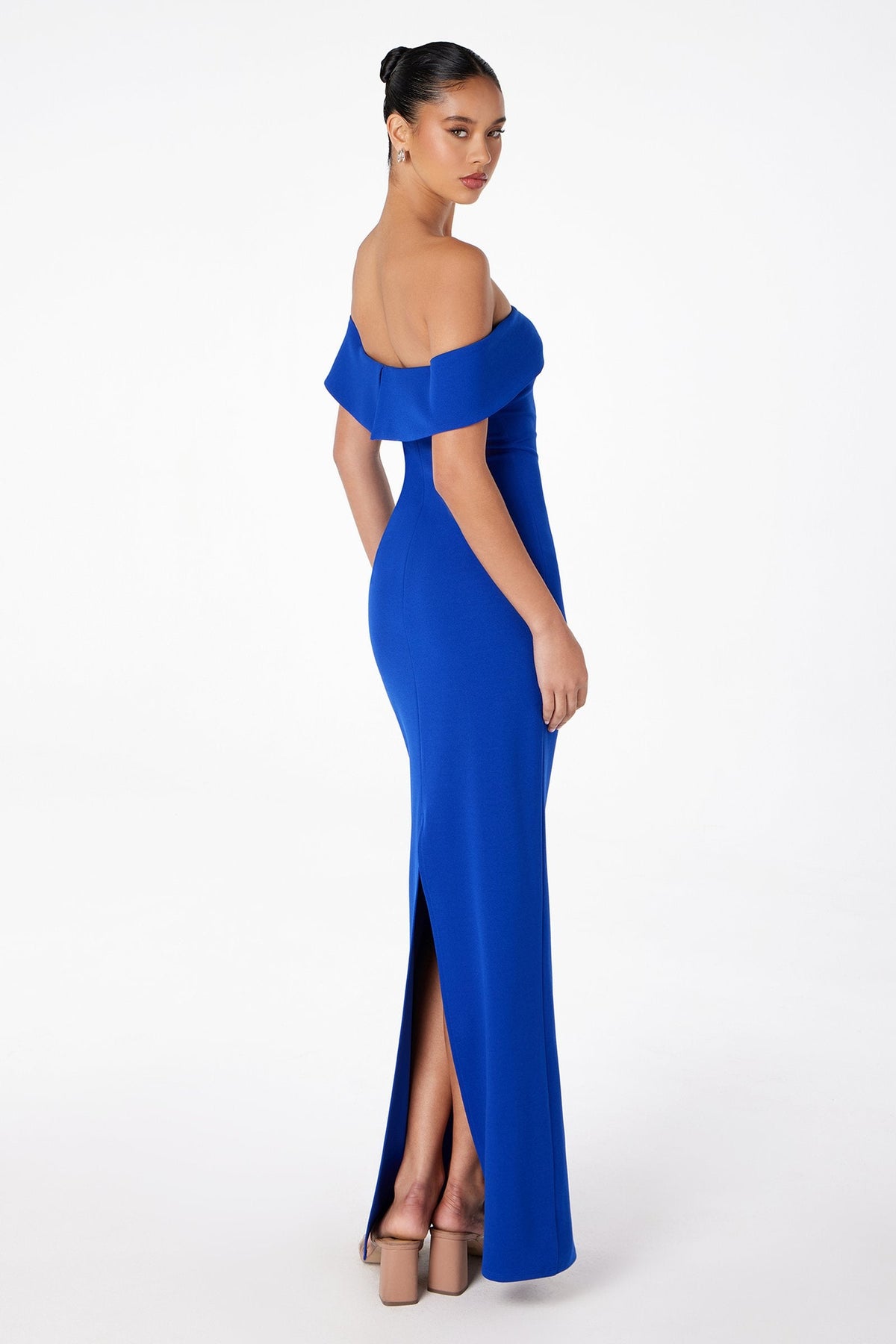 Off the Shoulder Fitted Evening Gown Back Slit