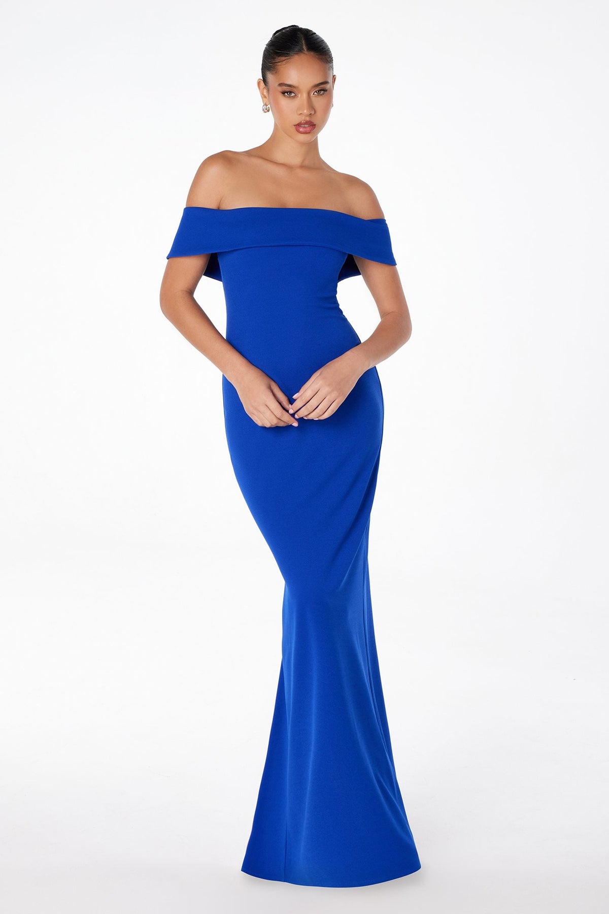 Off the Shoulder Fitted Evening Gown Back Slit