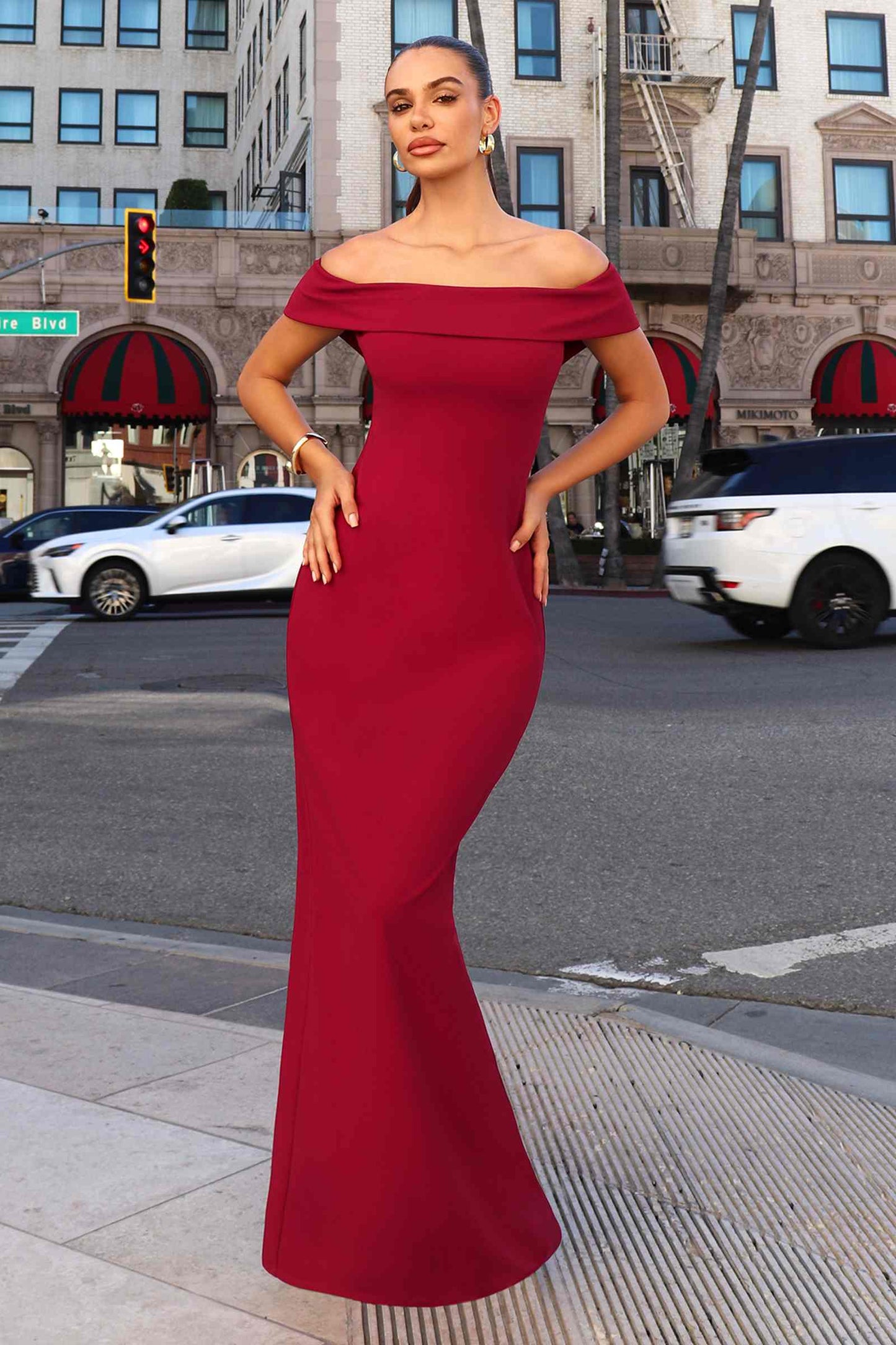 Off the Shoulder Fitted Evening Gown Back Slit