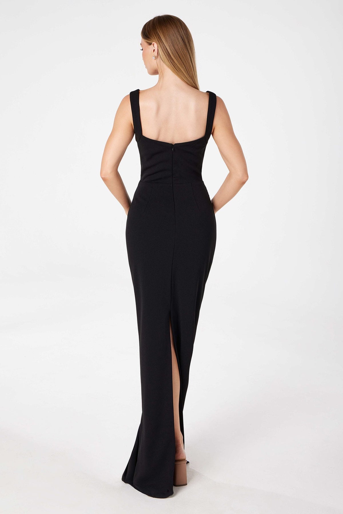 Classic Modest Fitted Gown With Back Leg Slit