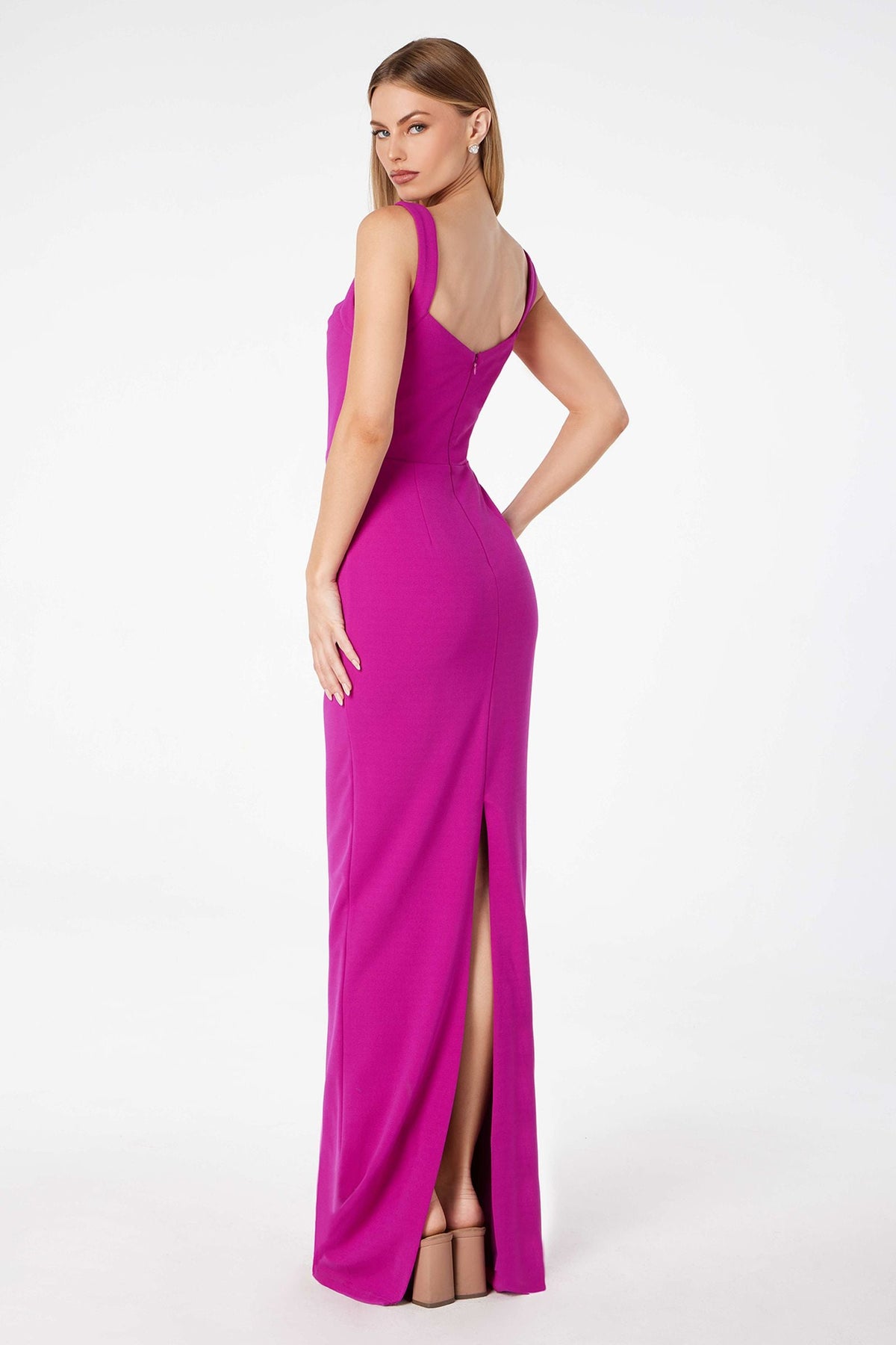 Classic Modest Fitted Gown With Back Leg Slit