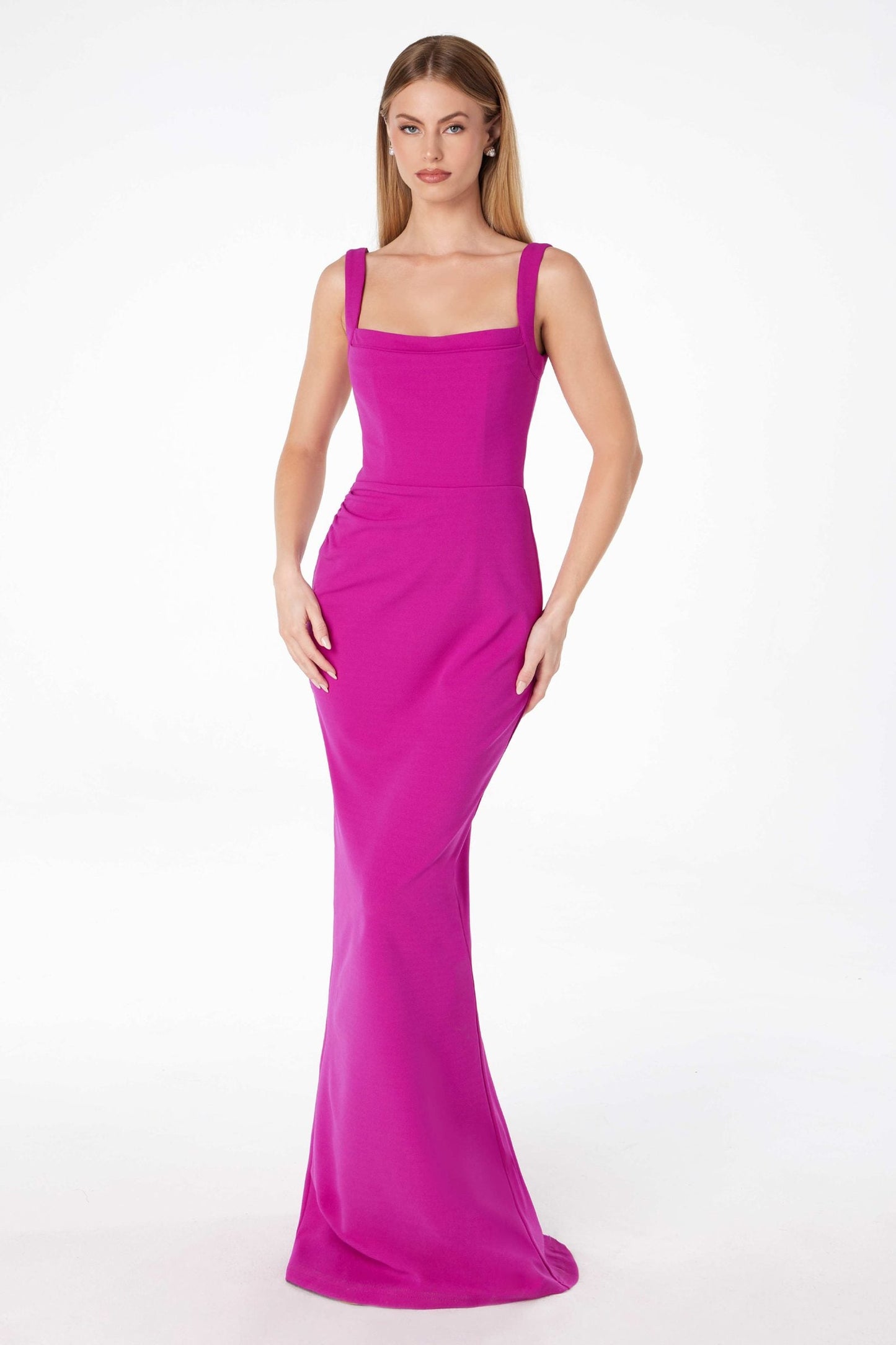 Classic Modest Fitted Gown With Back Leg Slit