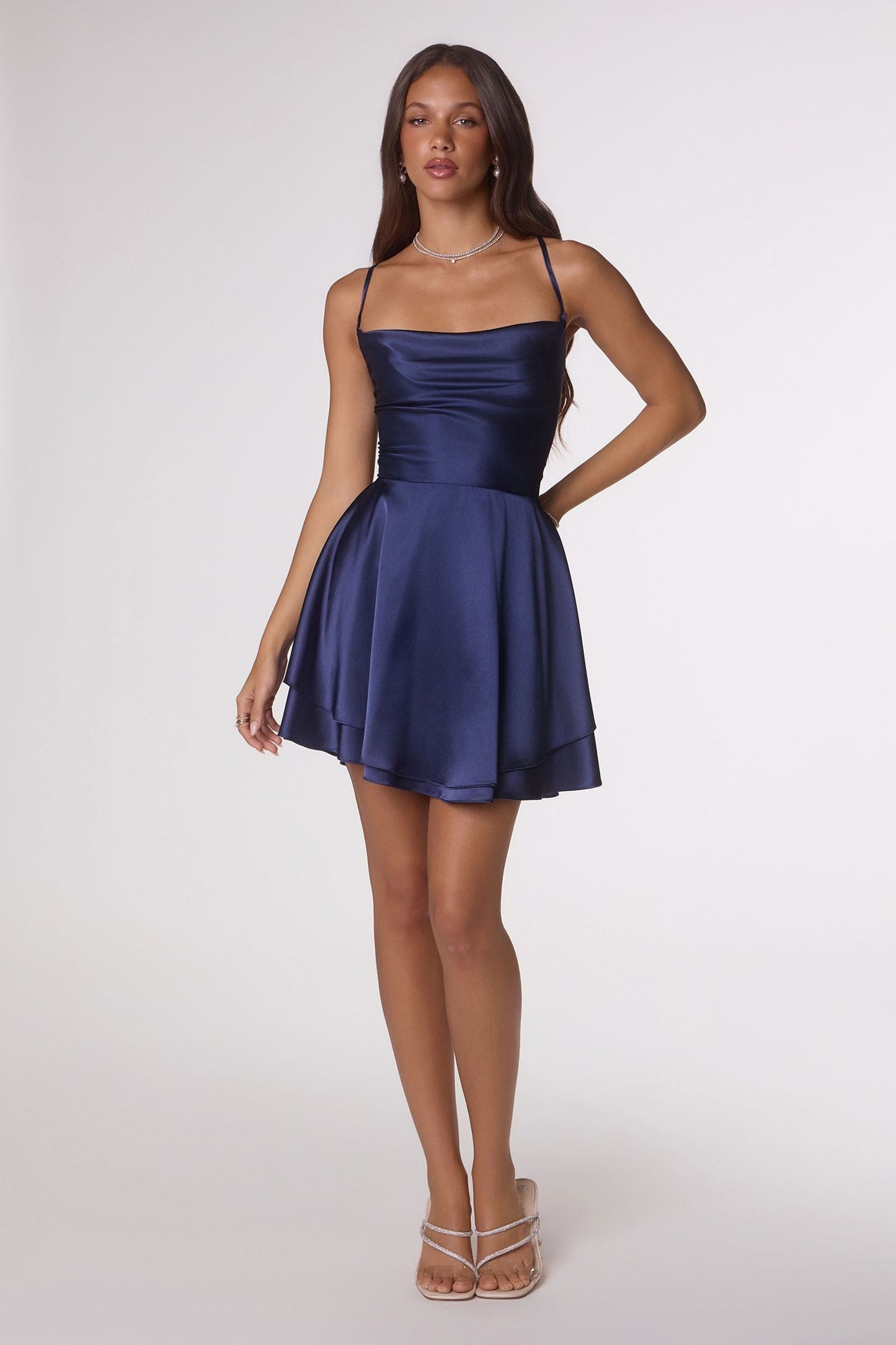 Fit & Flare Satin Mini Party Dress