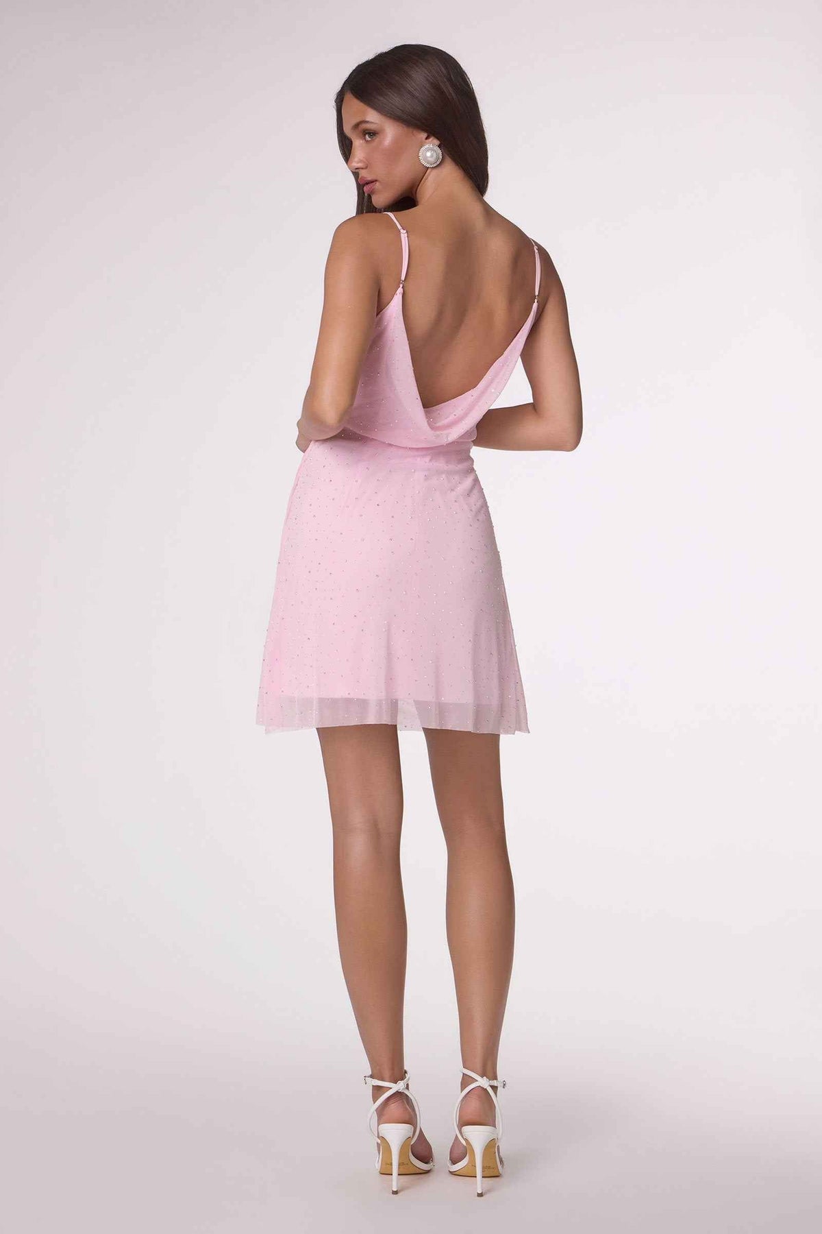Fitted Mini Cocktail Dress Draped Cowl Neckline