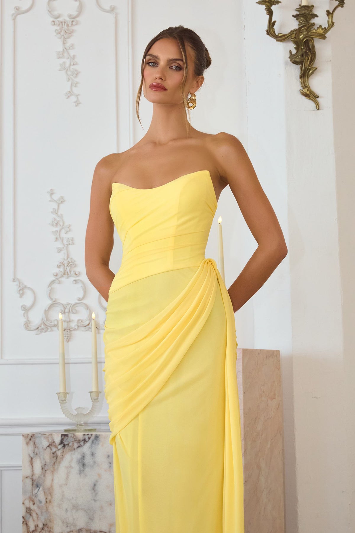 Strapless Side Sash Chiffon Formal Gown