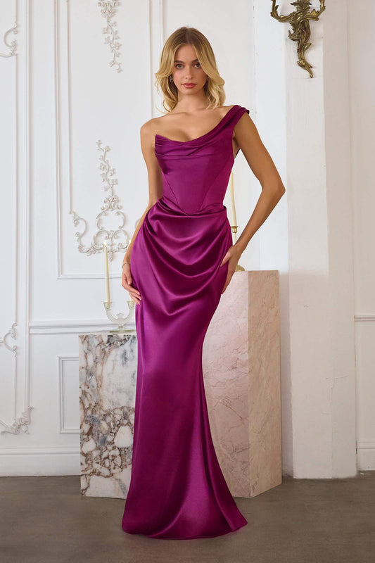 One Shoulder Fitted Stretch Satin Mermaid Dress