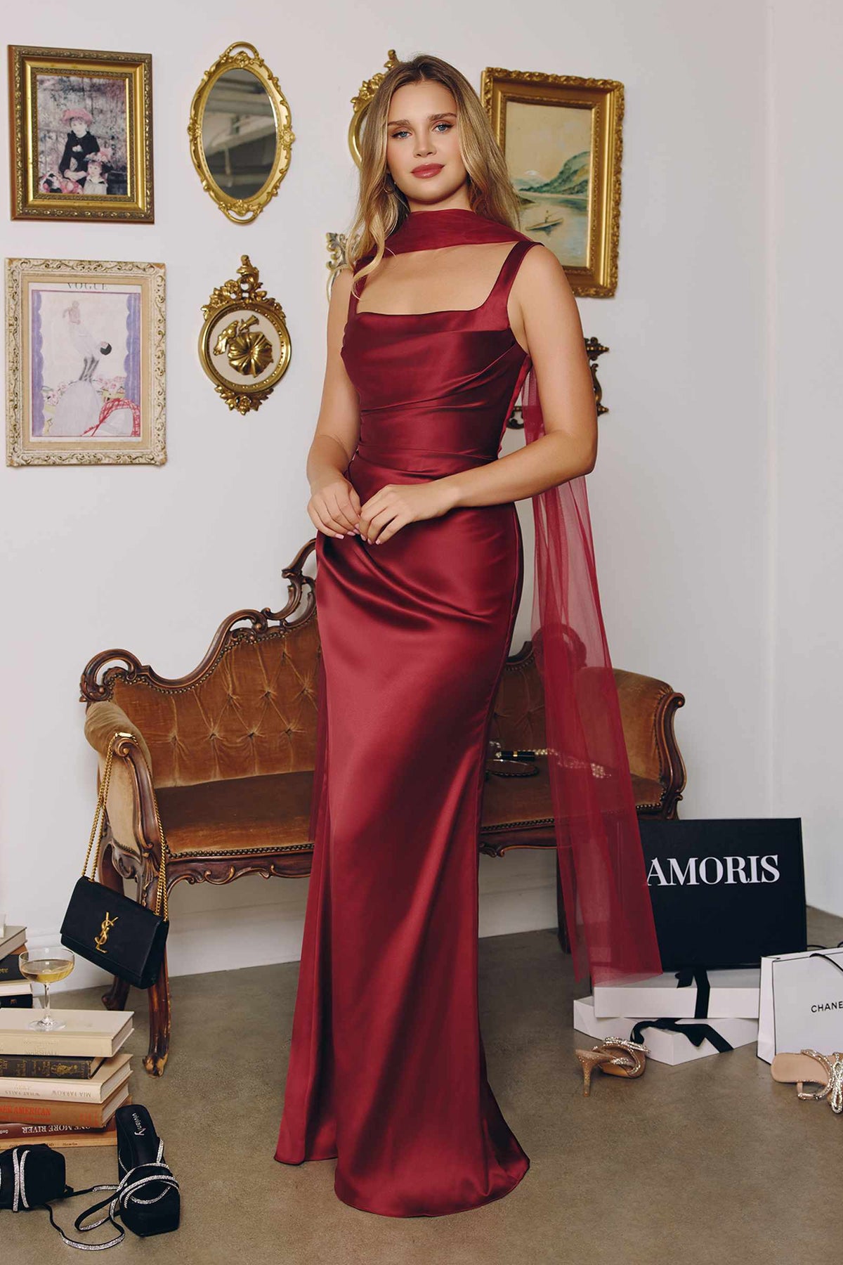 Sleek Satin Adjustable Straps Fitted Gown