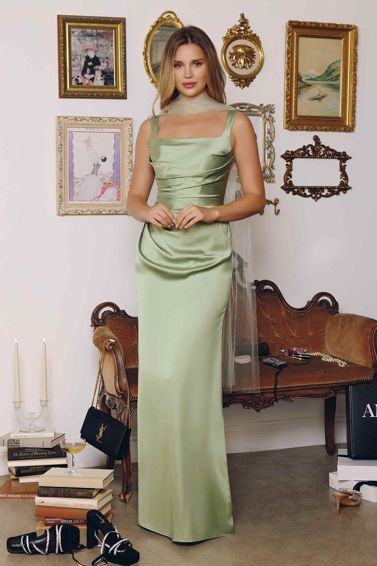 Sleek Satin Adjustable Straps Fitted Gown