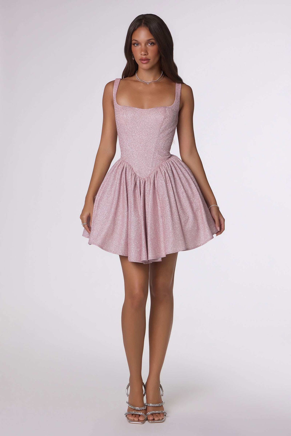 Short Fitted Bodice Tiered Ruffle Mini Skirt Dress