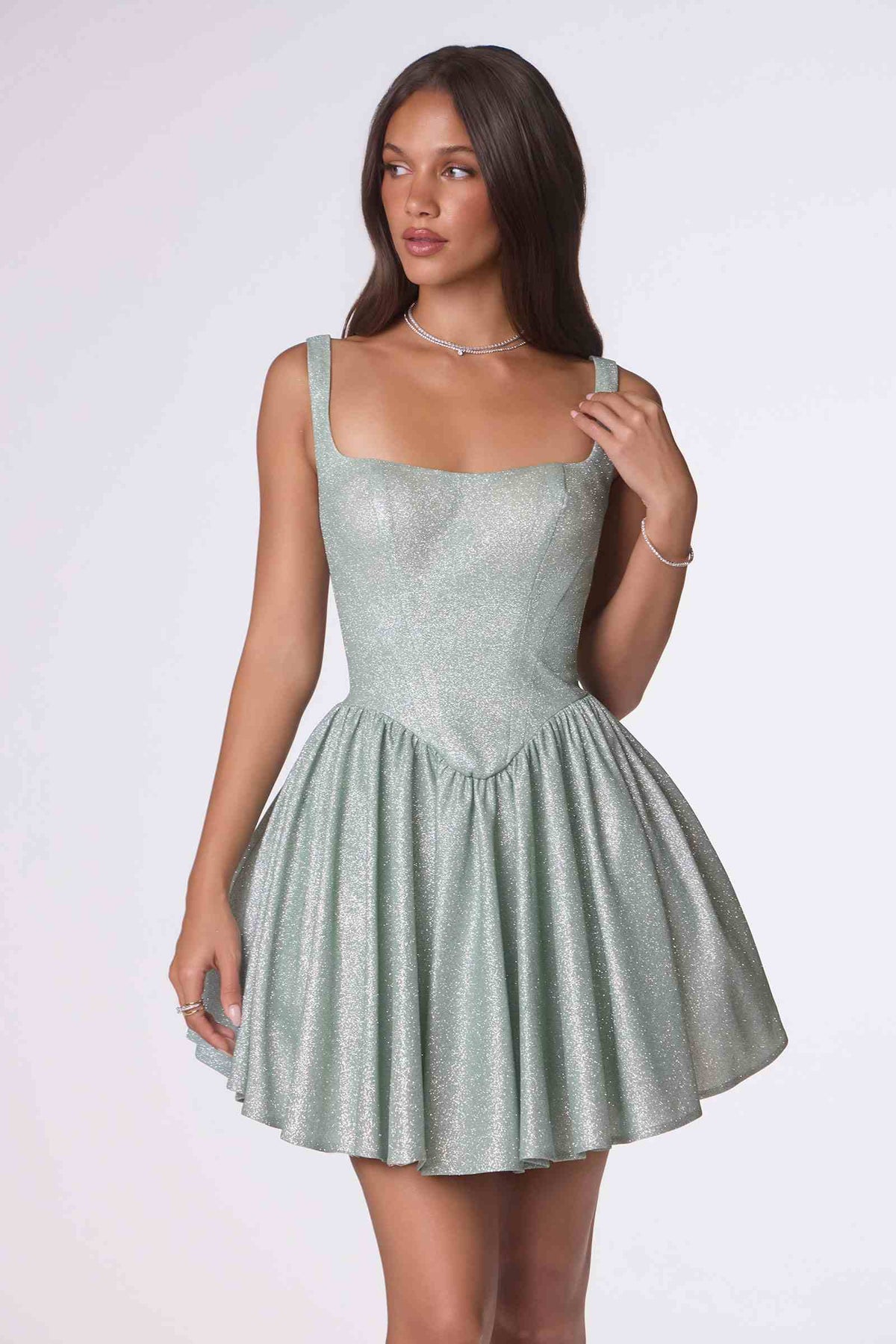 Short Fitted Bodice Tiered Ruffle Mini Skirt Dress