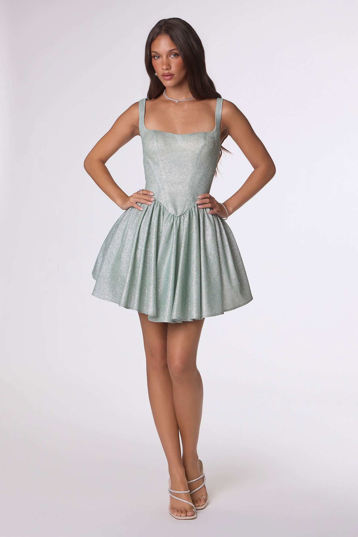 Short Fitted Bodice Tiered Ruffle Mini Skirt Dress