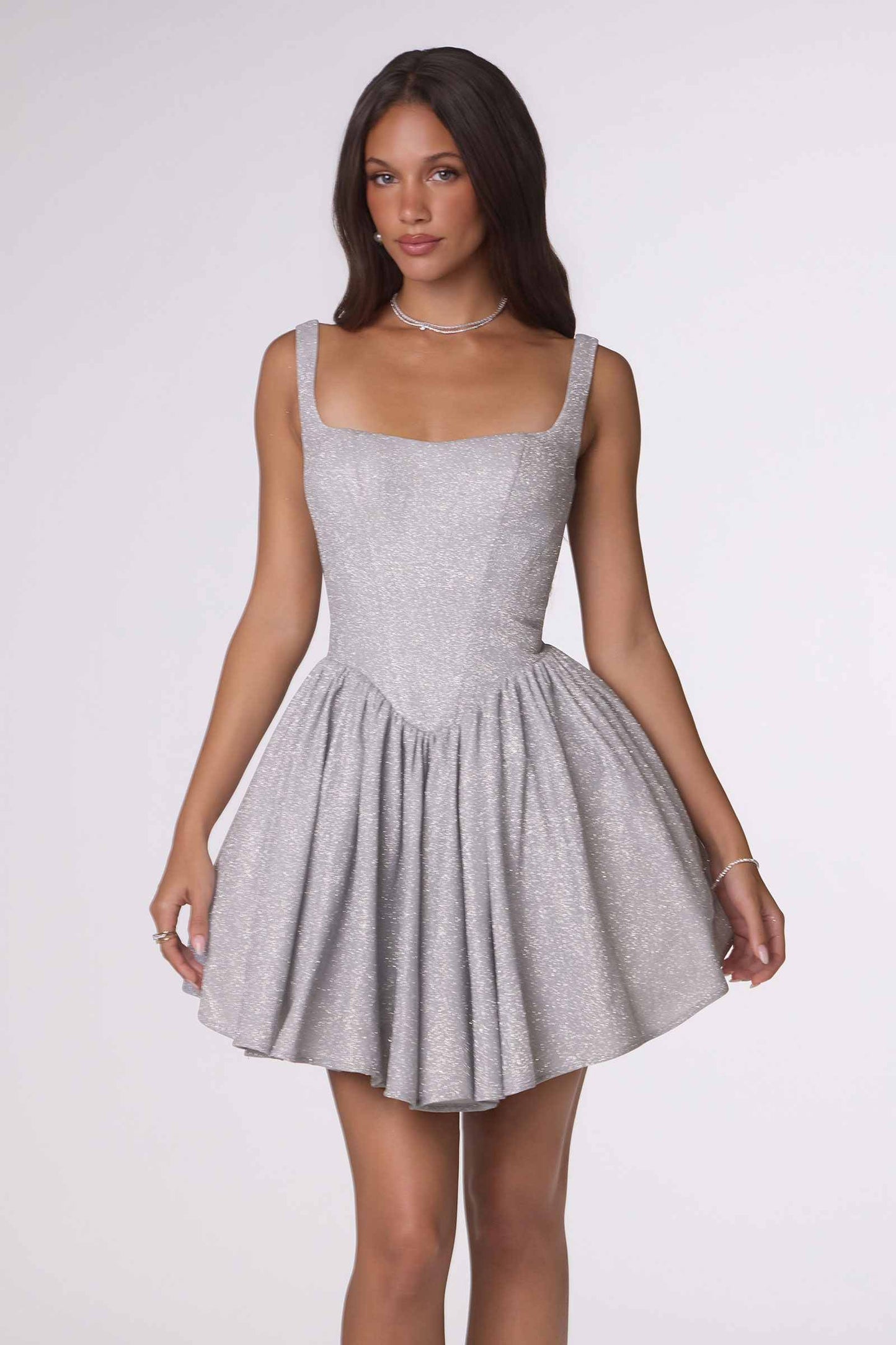 Short Fitted Bodice Tiered Ruffle Mini Skirt Dress