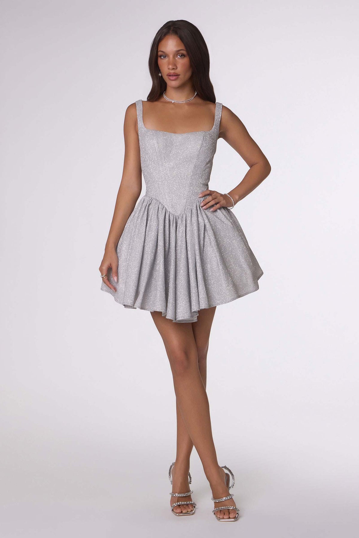 Short Fitted Bodice Tiered Ruffle Mini Skirt Dress