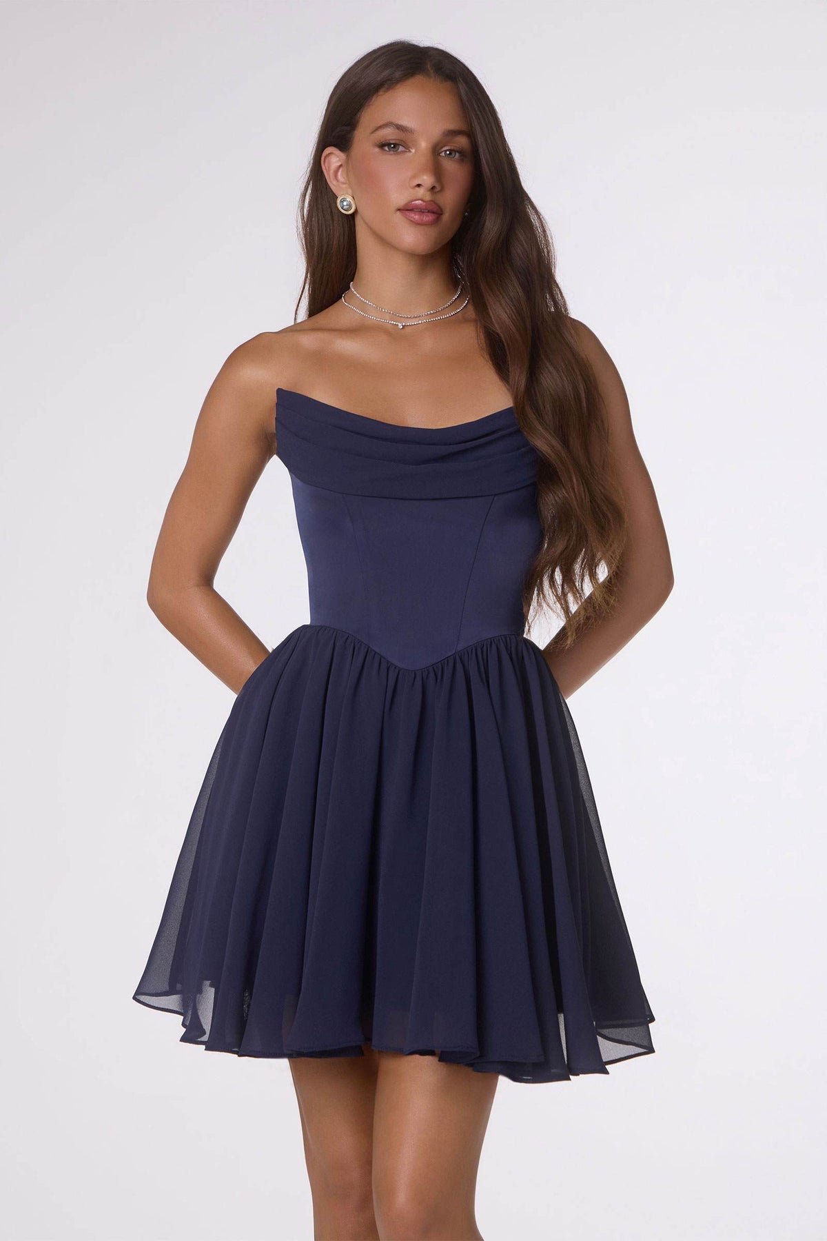 Strapless Fit and Flare Mini Chiffon Dress