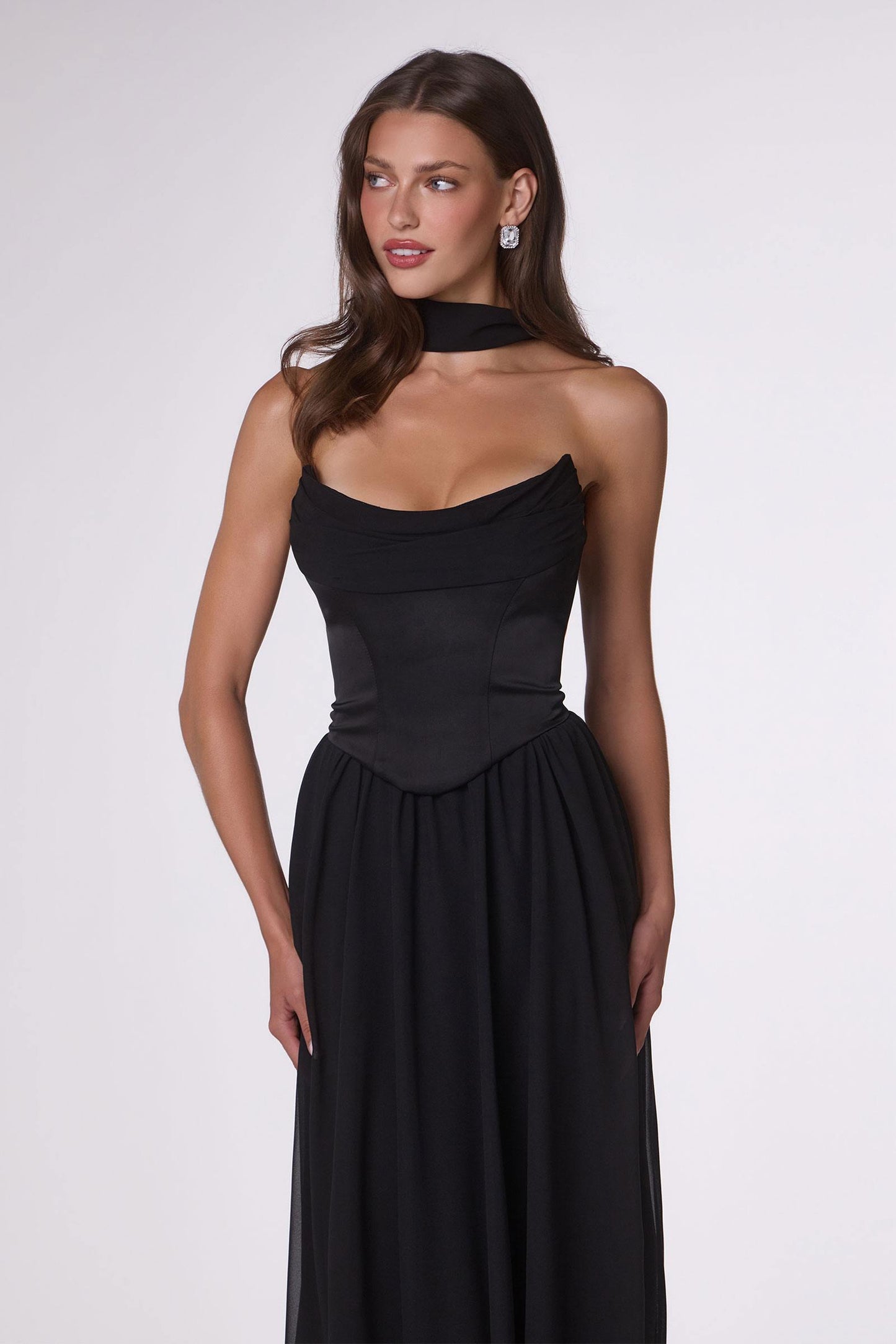 Flowing A-Line Strapless Chiffon Evening Gown