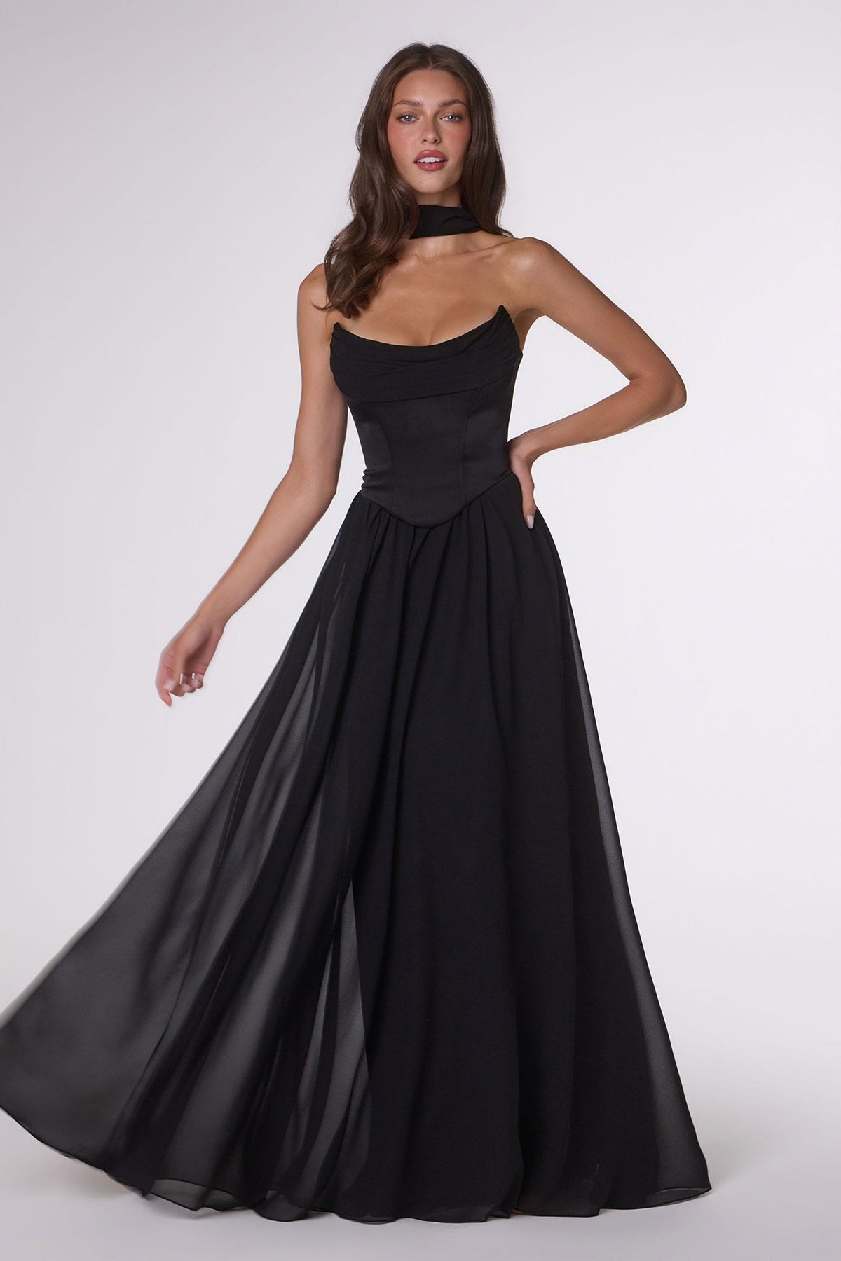 Flowing A-Line Strapless Chiffon Evening Gown